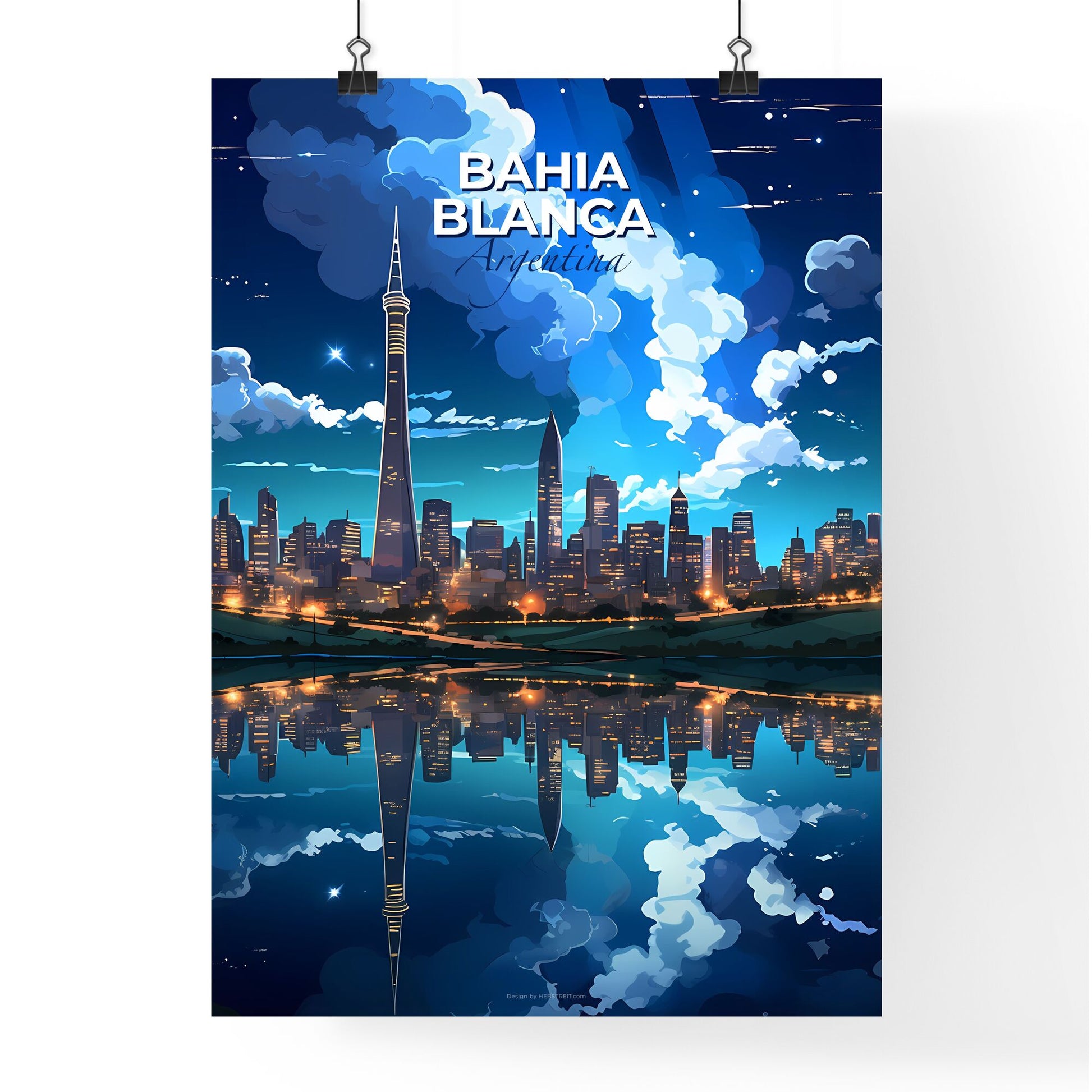 Bahia Blanca Argentina City Skyline Painting Art Tower Water Body Urban Scenery Vibrant Colors Default Title