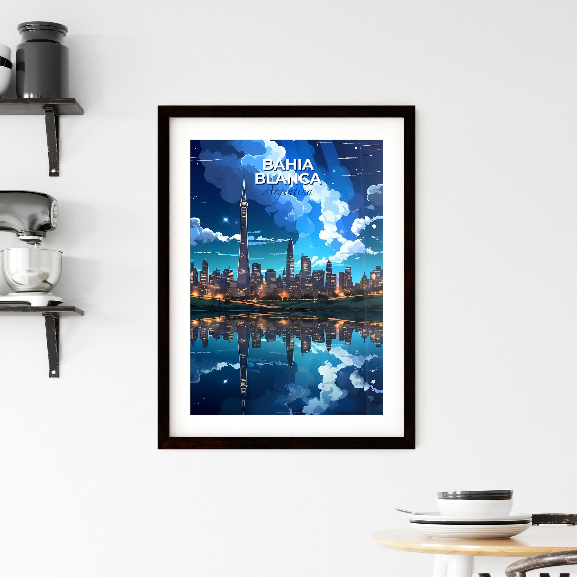 Bahia Blanca Argentina City Skyline Painting Art Tower Water Body Urban Scenery Vibrant Colors Default Title