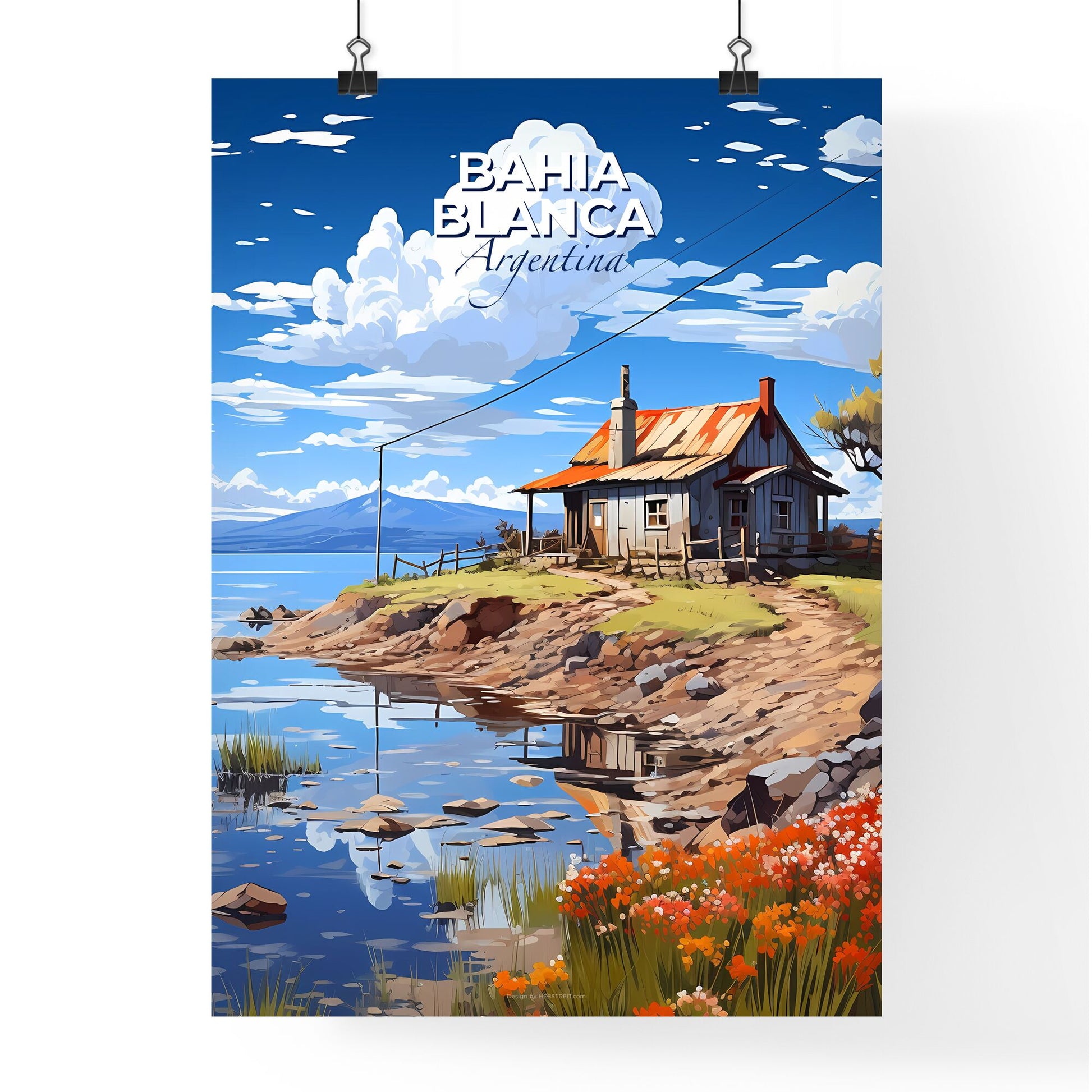 Art Painting - Bahia Blanca Argentina Skyline with House by Water on Hill Default Title