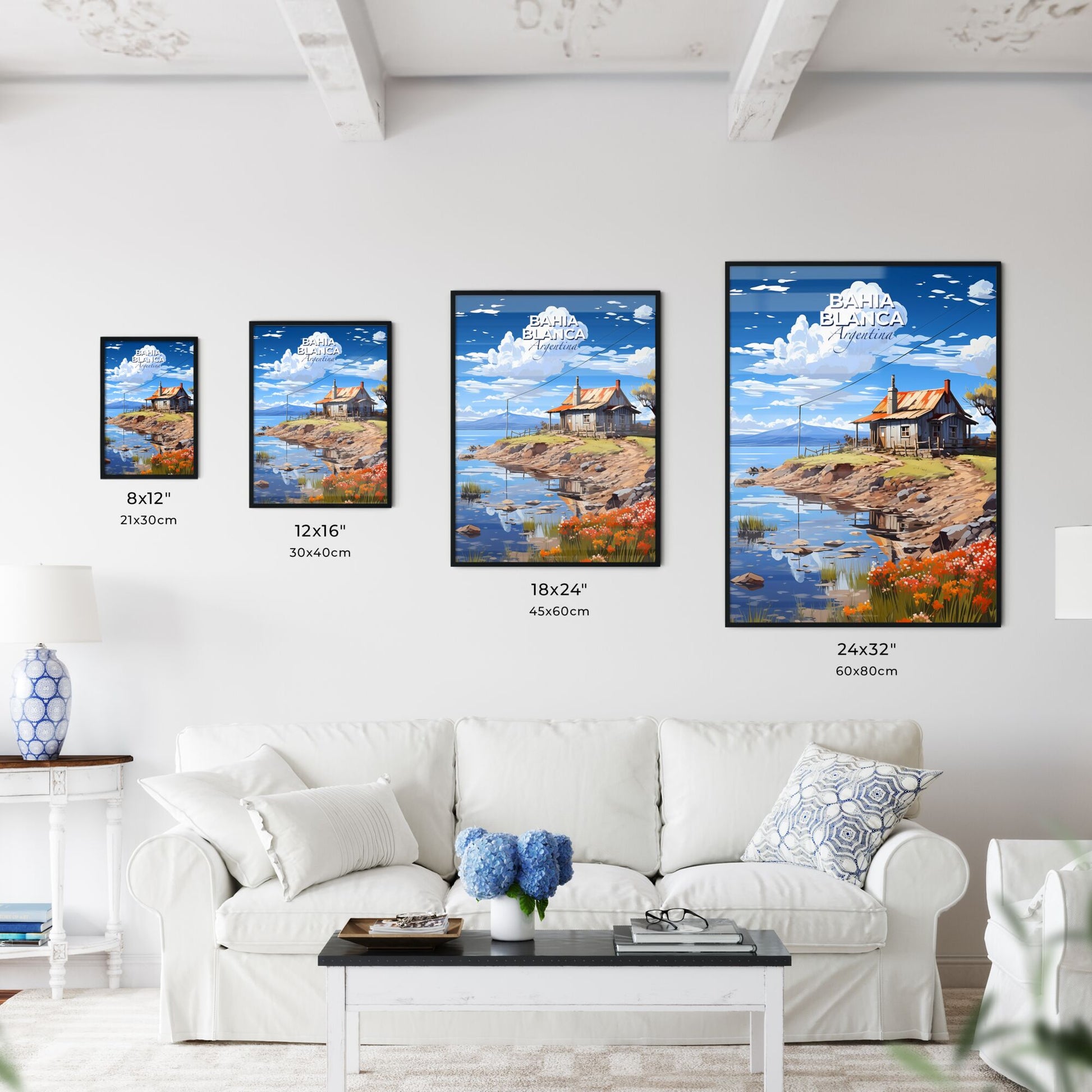 Art Painting - Bahia Blanca Argentina Skyline with House by Water on Hill Default Title