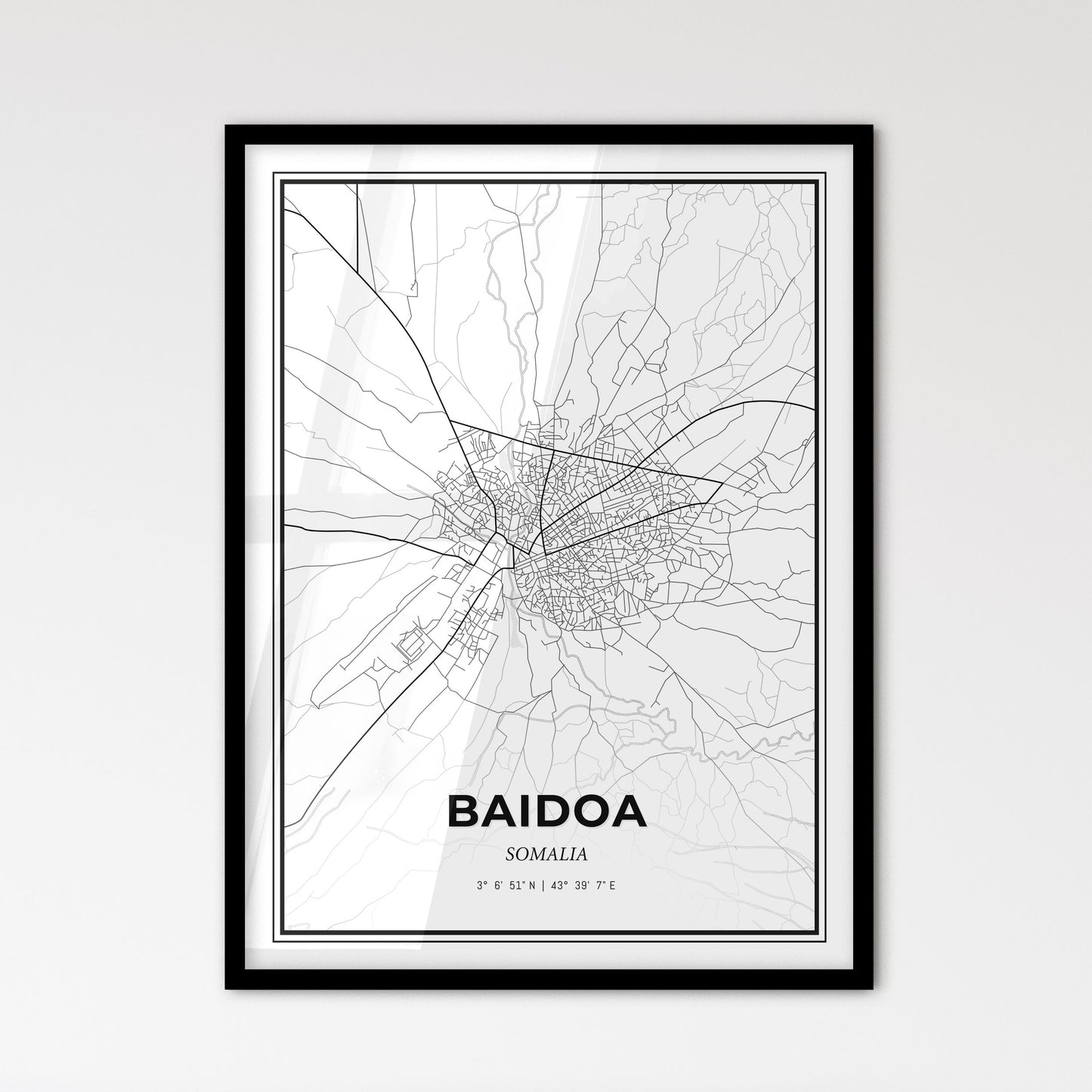 Baidoa Somalia - Scandinavian Style City Map for Modern Home Decor