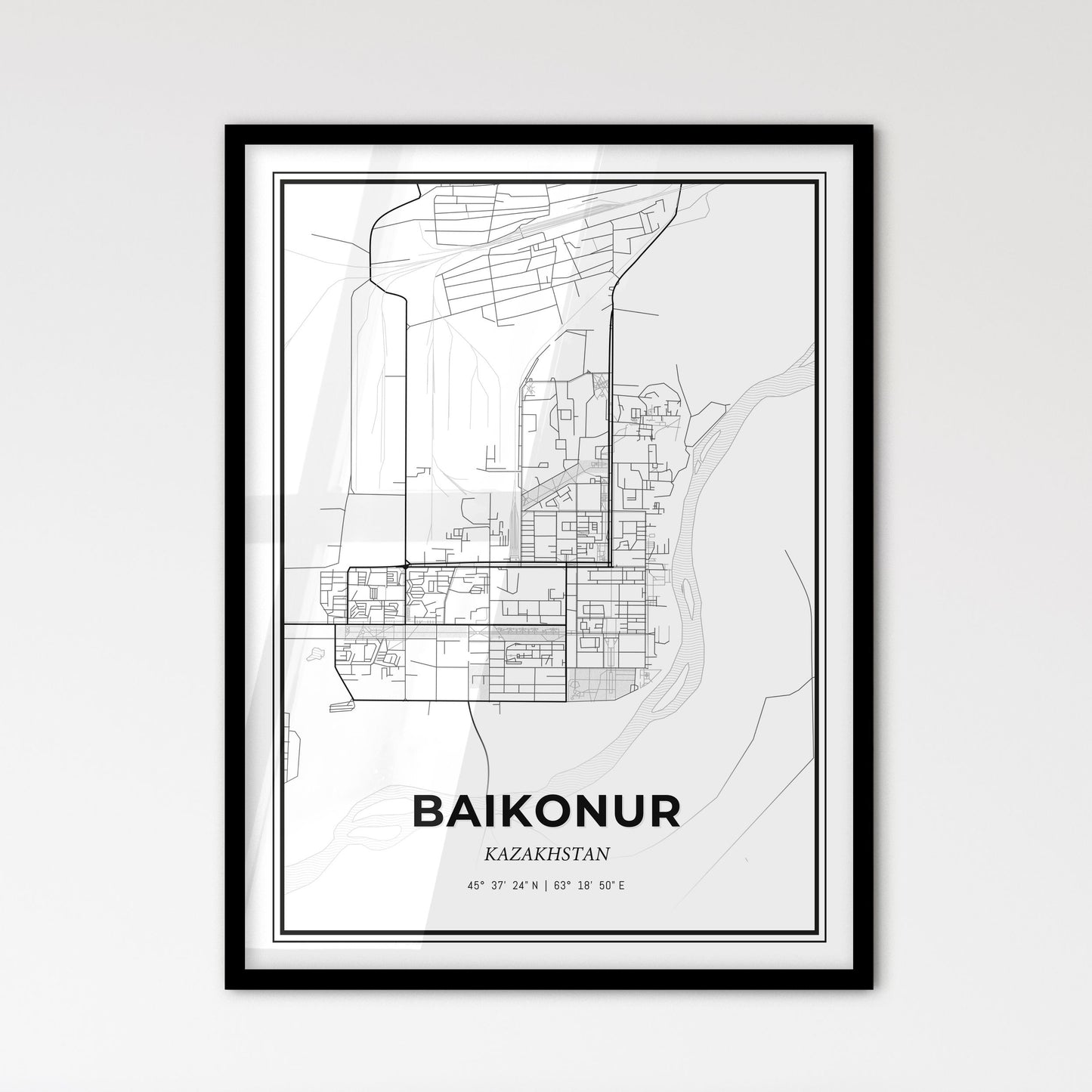 Baikonur Kazakhstan - Scandinavian Style City Map for Modern Home Decor