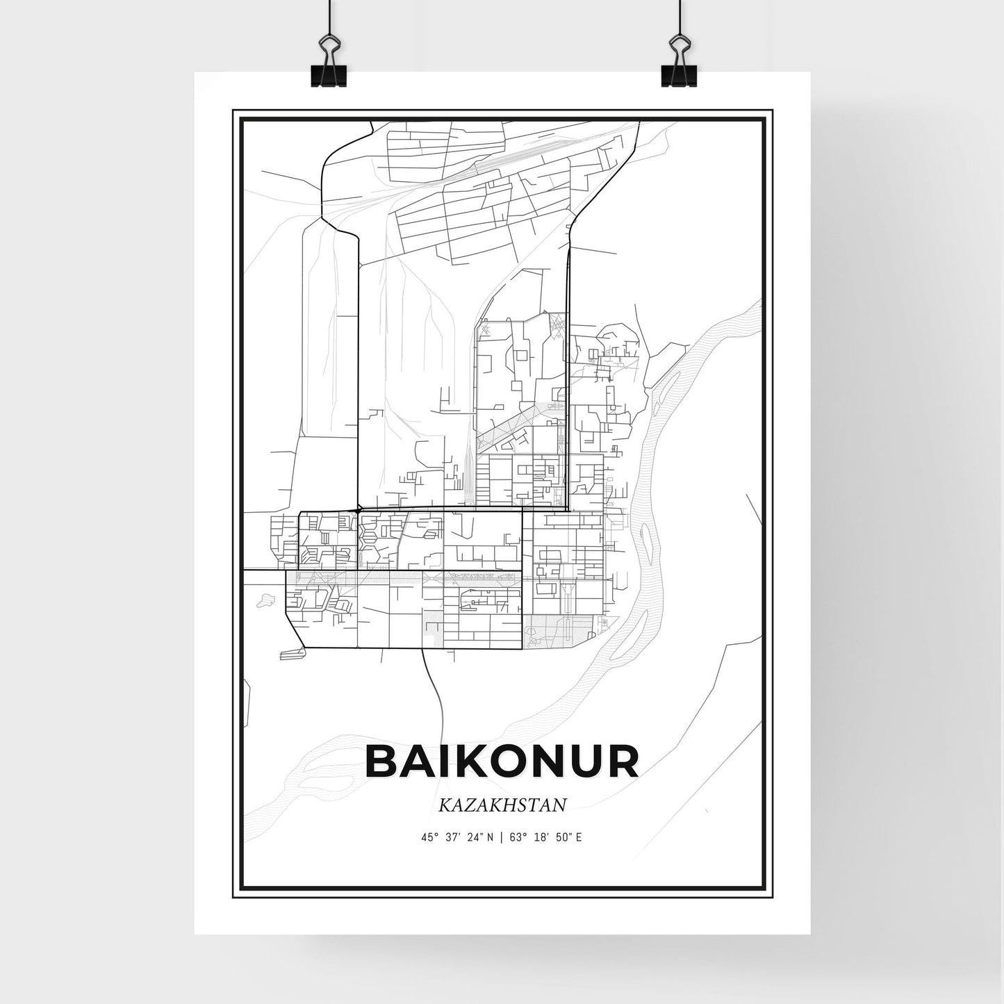 Baikonur Kazakhstan - Premium City Map Poster