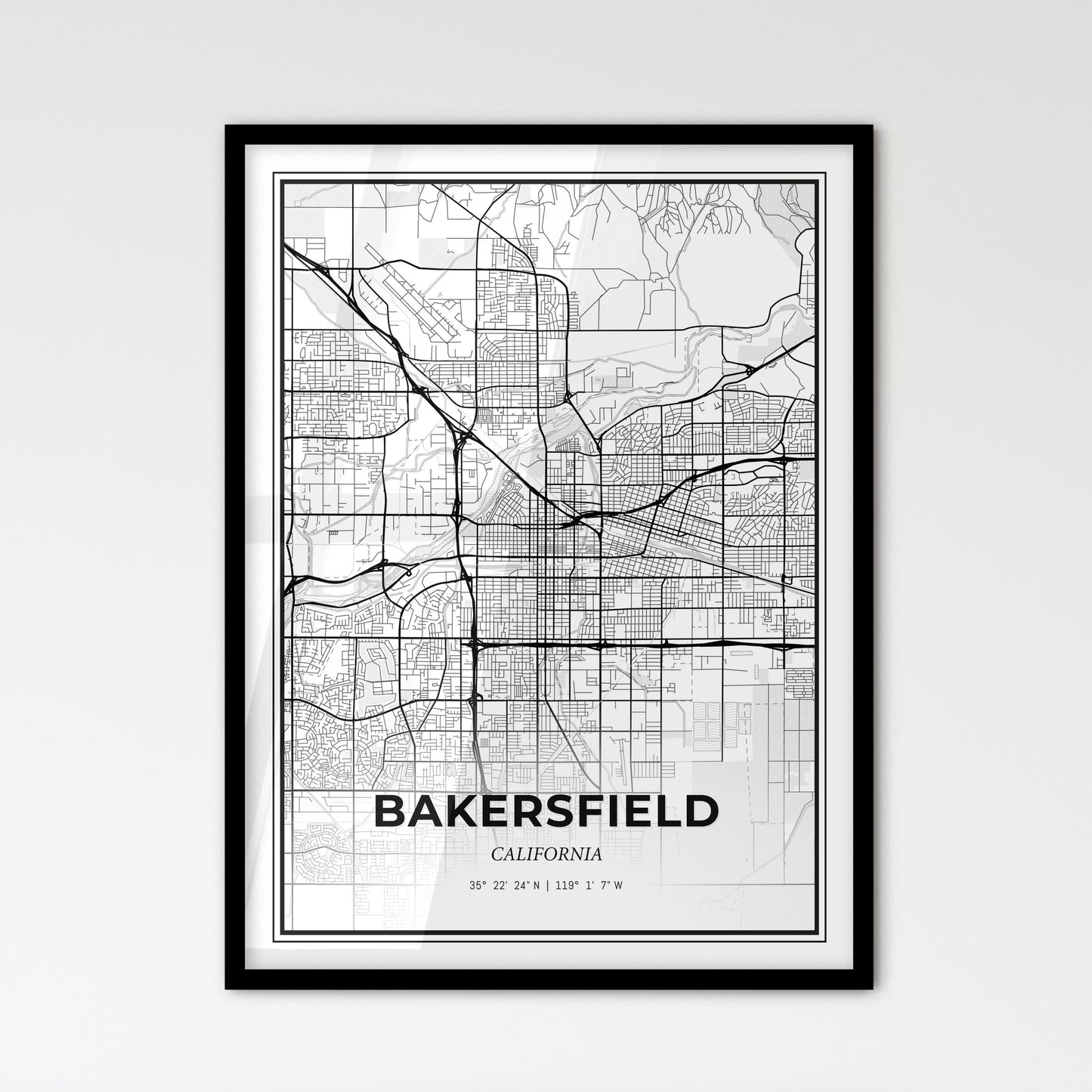 Bakersfield California - Scandinavian Style City Map for Modern Home Decor