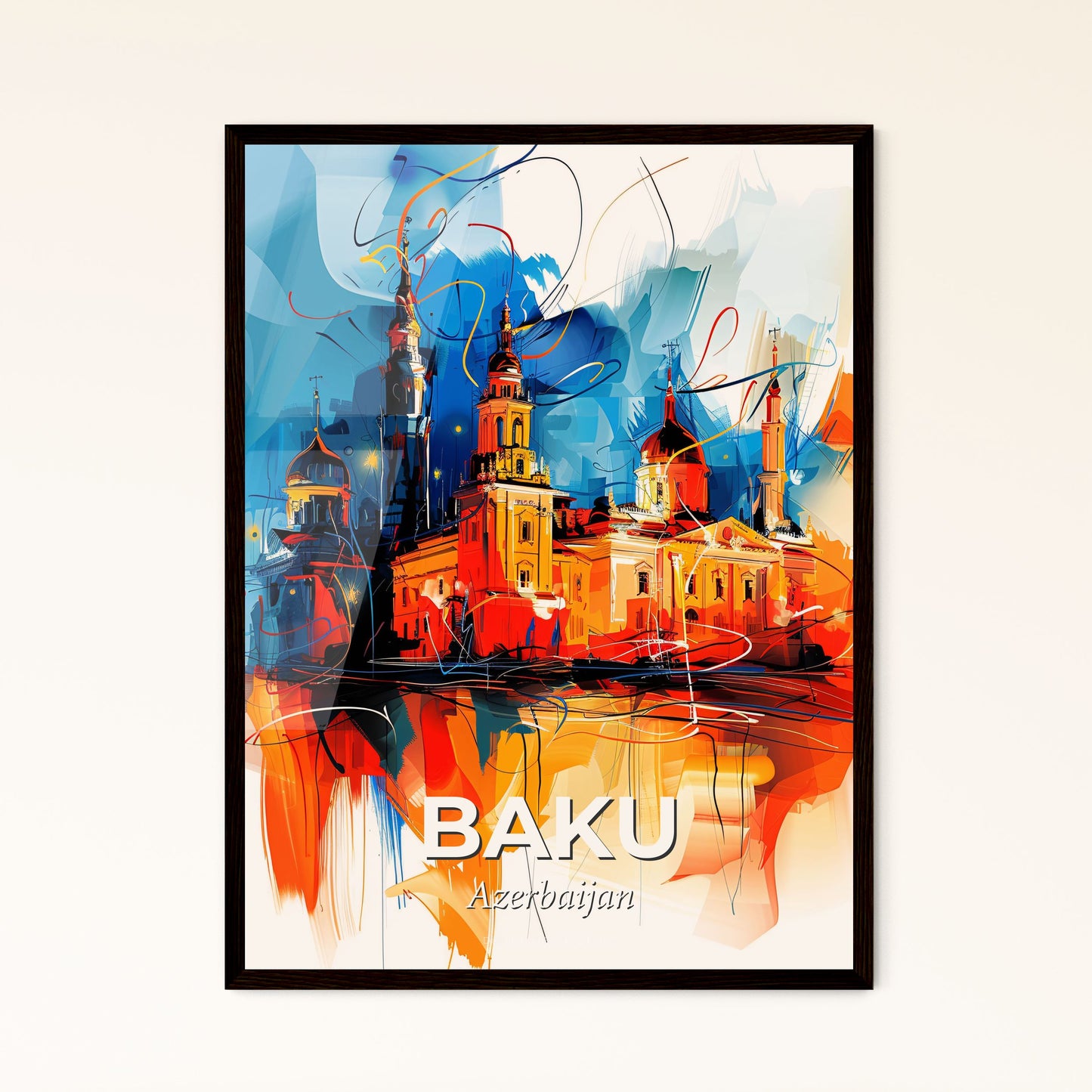 Vibrant Baku, Azerbaijan - A Painting Of A Building With Towers And Spires