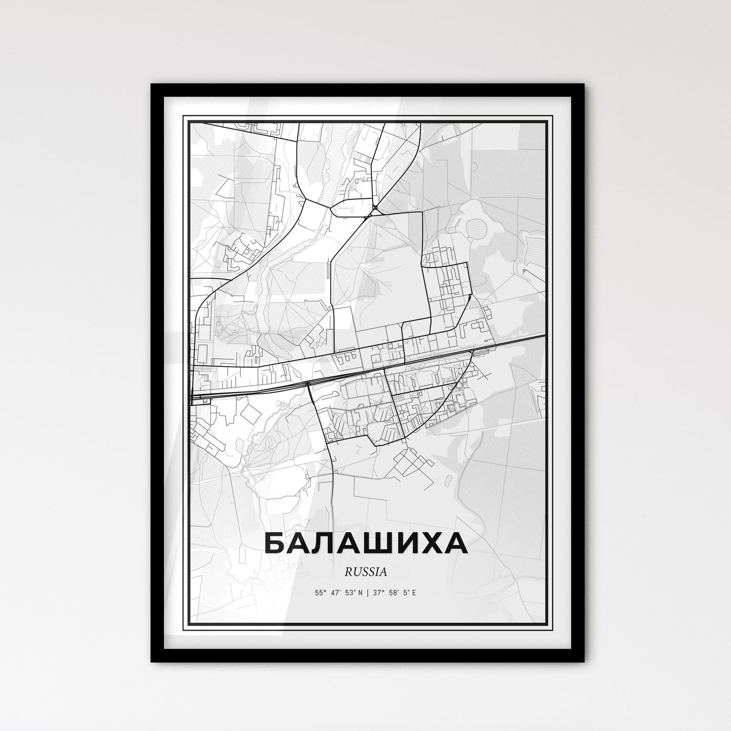 Balashikha Russia - Scandinavian Style City Map for Modern Home Decor