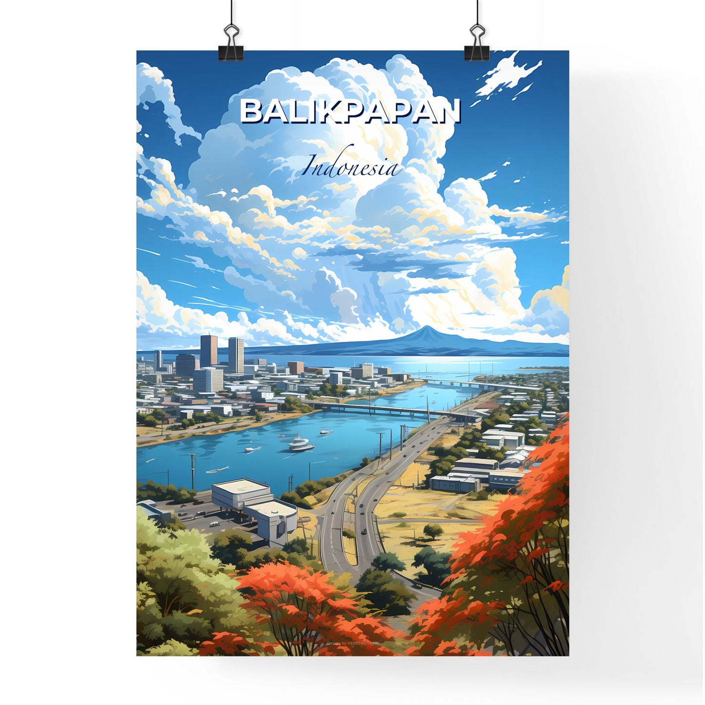 Balikpapan City Skyline Artistic Painting, Indonesia, Urban Landscape Default Title