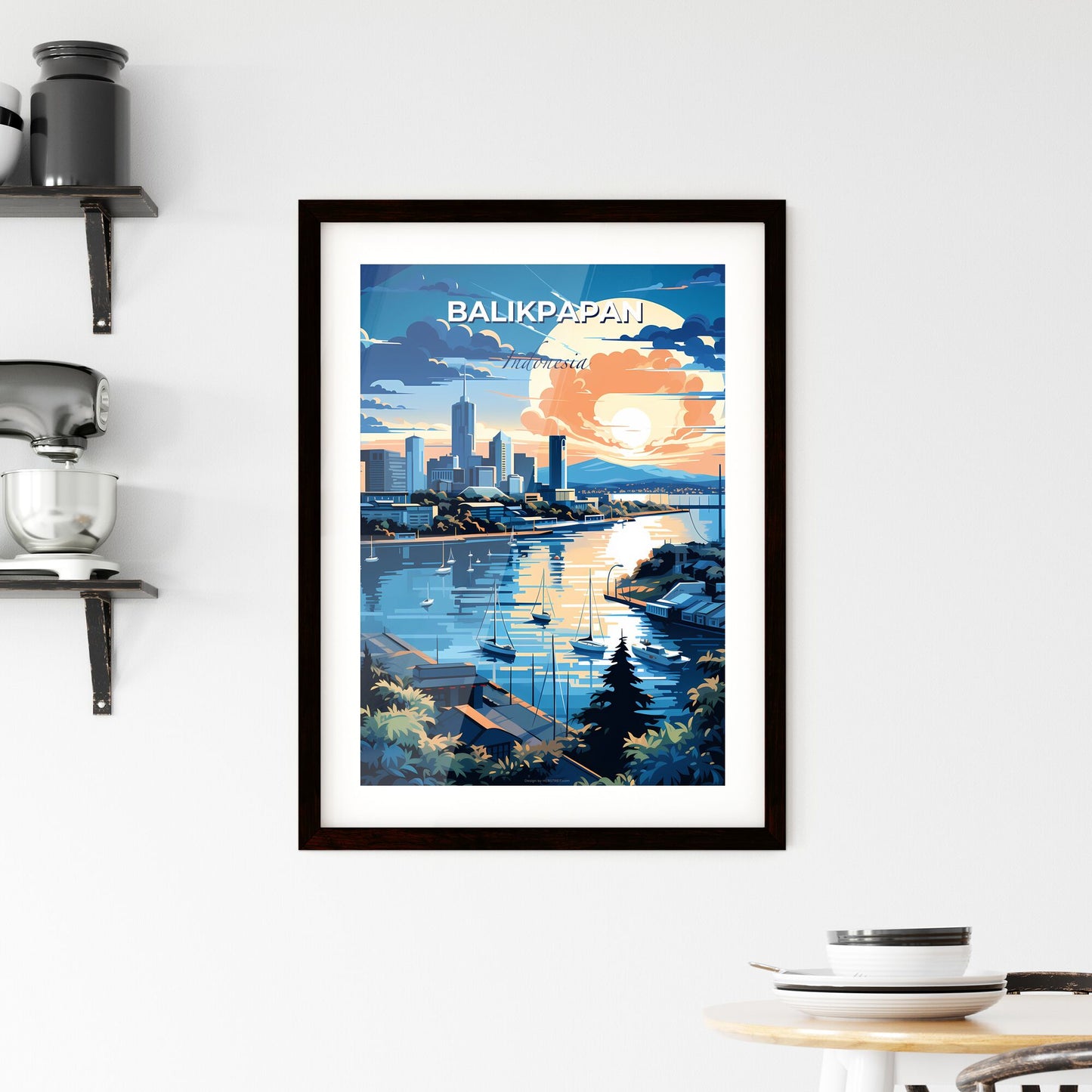 Balikpapan Indonesia Skyline Cityscape River Art Colorful Painting Default Title