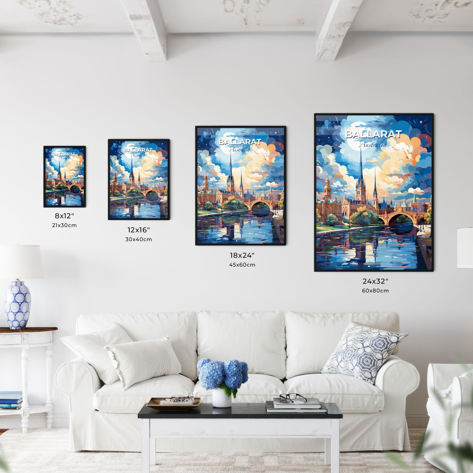 Ballarat Australia Cityscape Skyline Painting Art Castle Bridge River Vibrant Colors Default Title