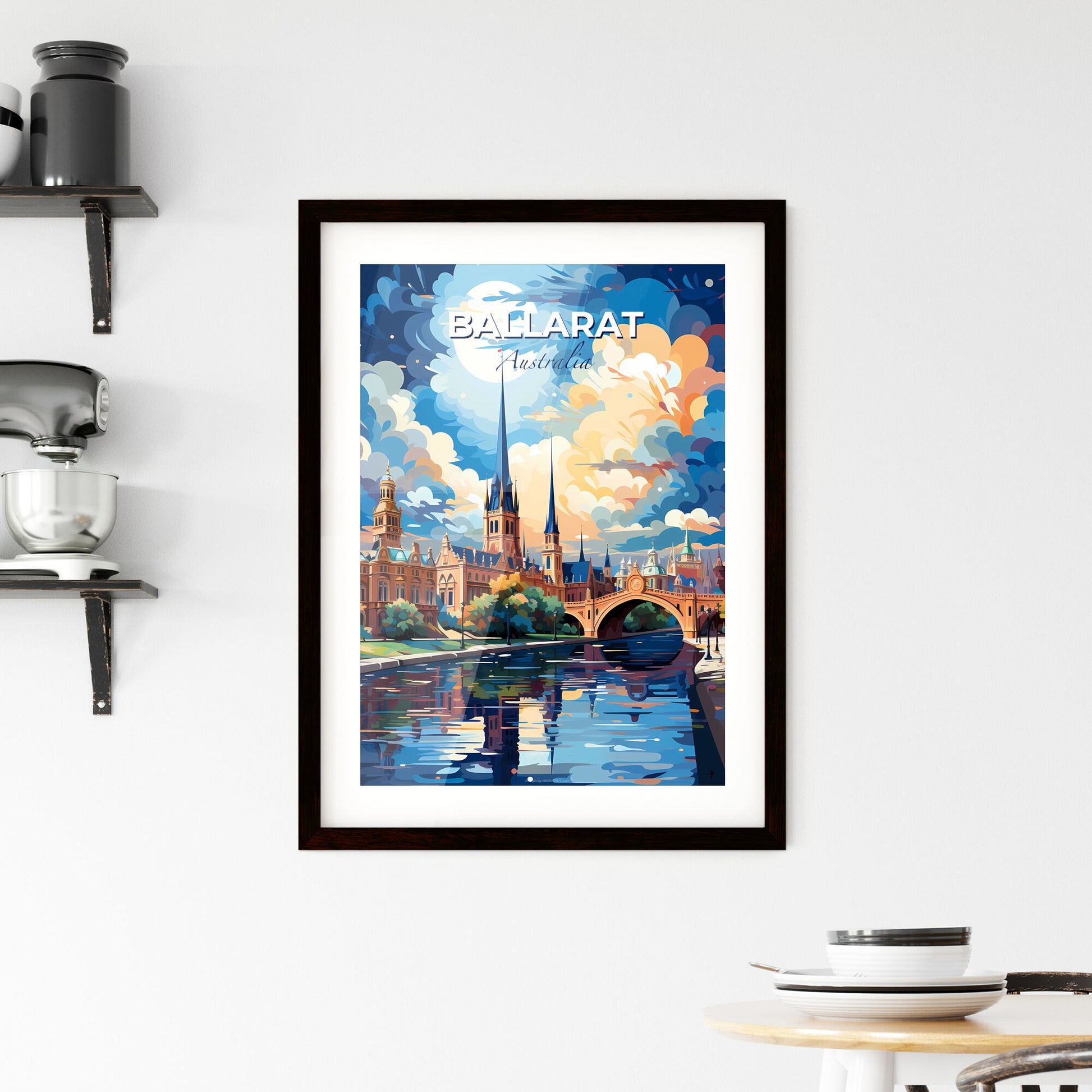 Ballarat Australia Cityscape Skyline Painting Art Castle Bridge River Vibrant Colors Default Title