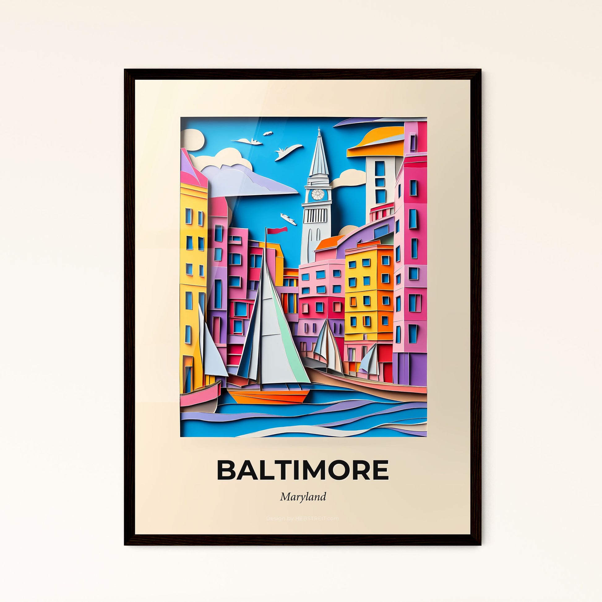 Vivid Baltimore, Maryland - a painting of a city with a sailboat in the water