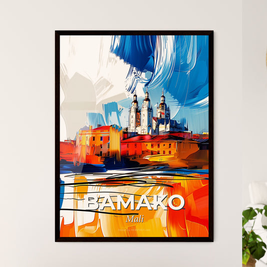 Vibrant Bamako, Mali - A Painting Of A City With Buildings And Blue And Orange Paint