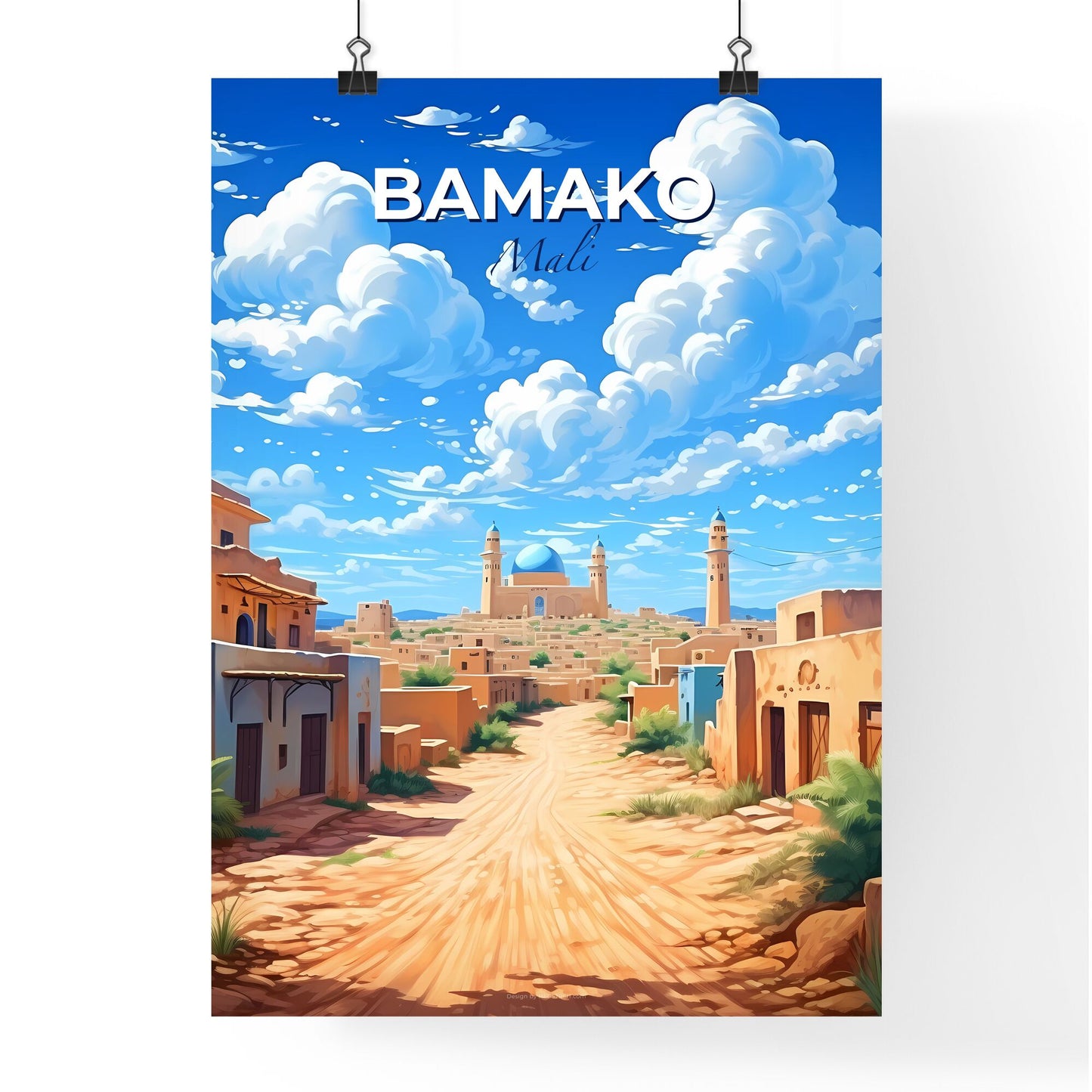 Bamako Skyline, Mali Road Scene, Vibrant Urban Desert Painting Default Title