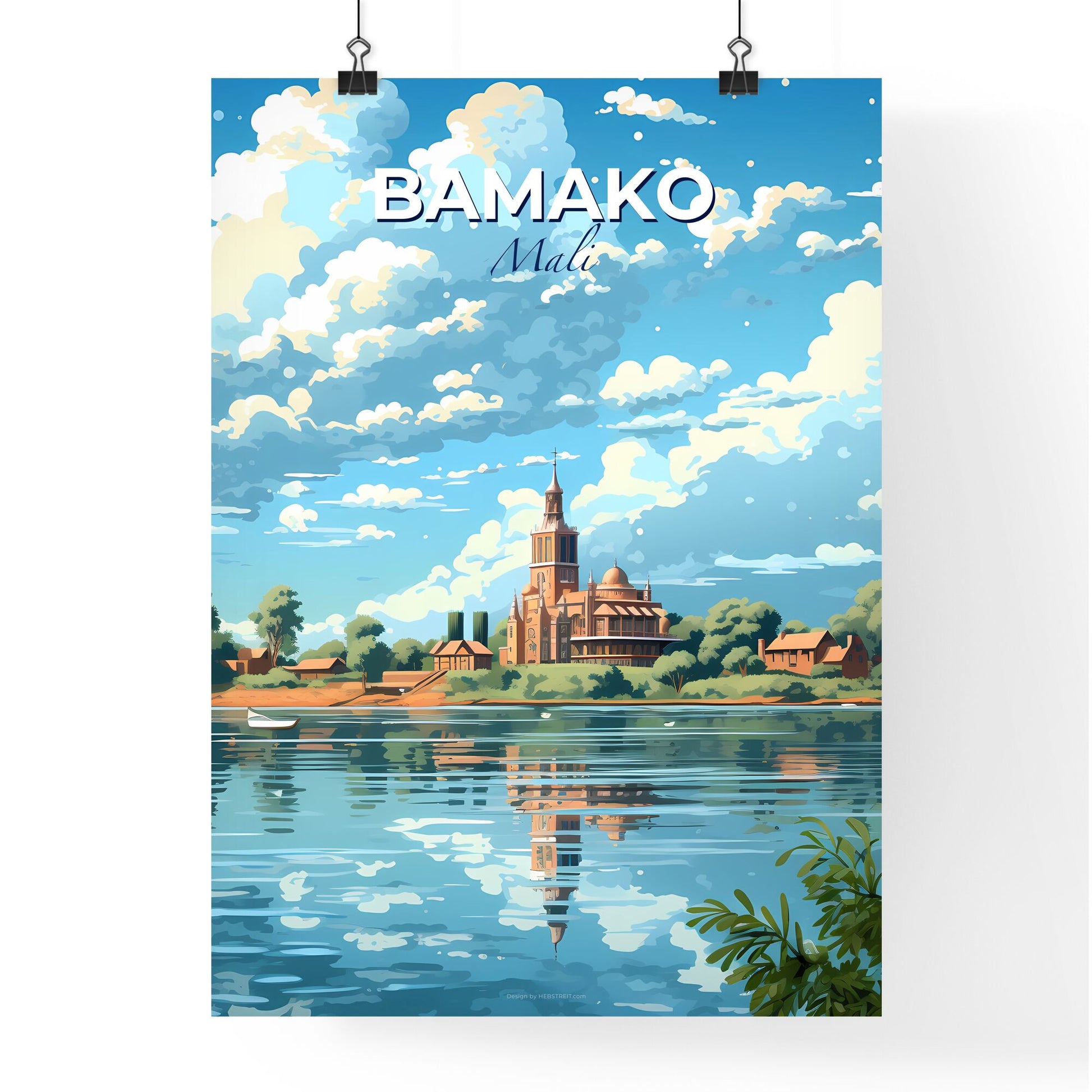 Stunning Bamako Mali Skyline Art Painting of Castle Trees Water View Default Title