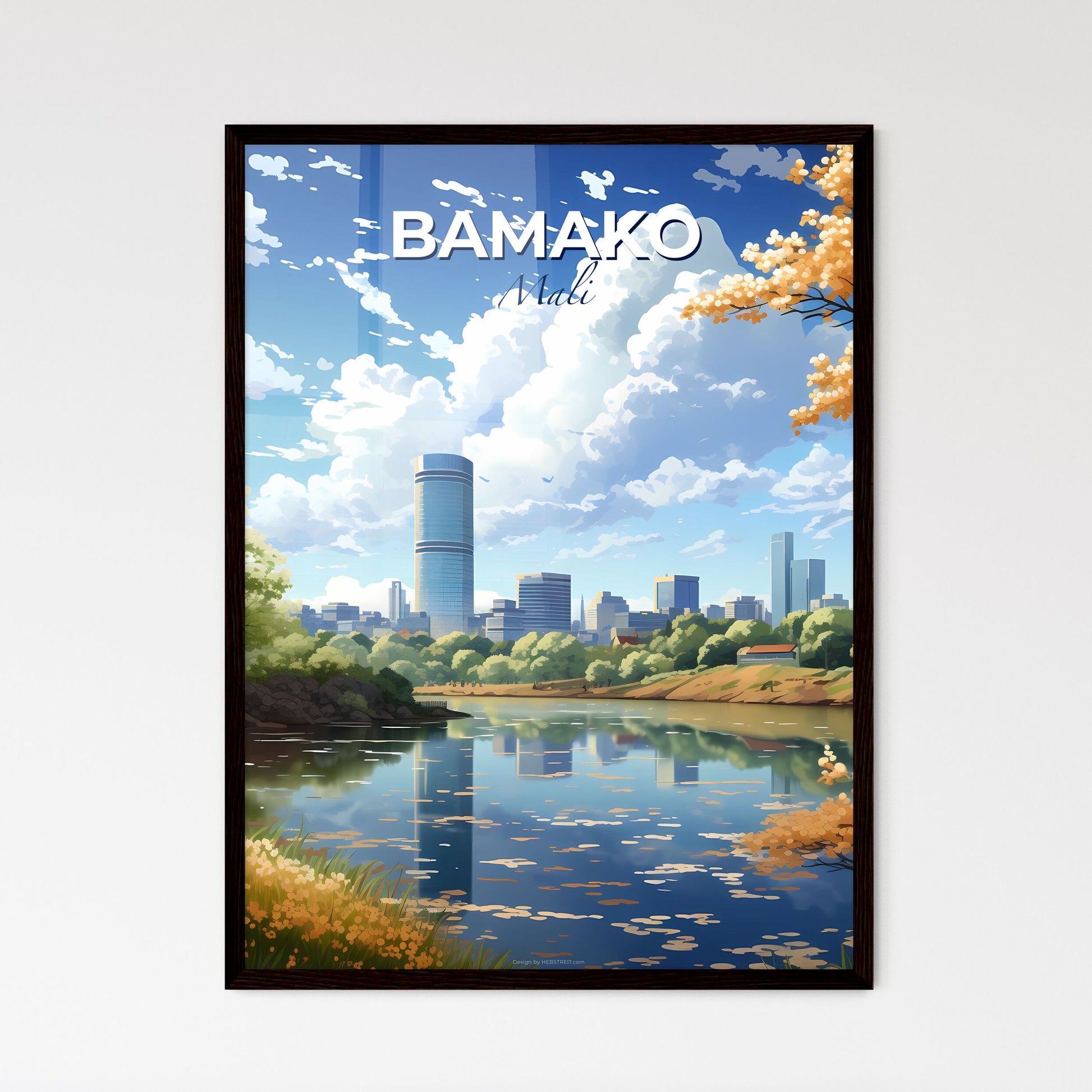 Vibrant Painting of Bamako Mali City Skyline with River and Trees Default Title