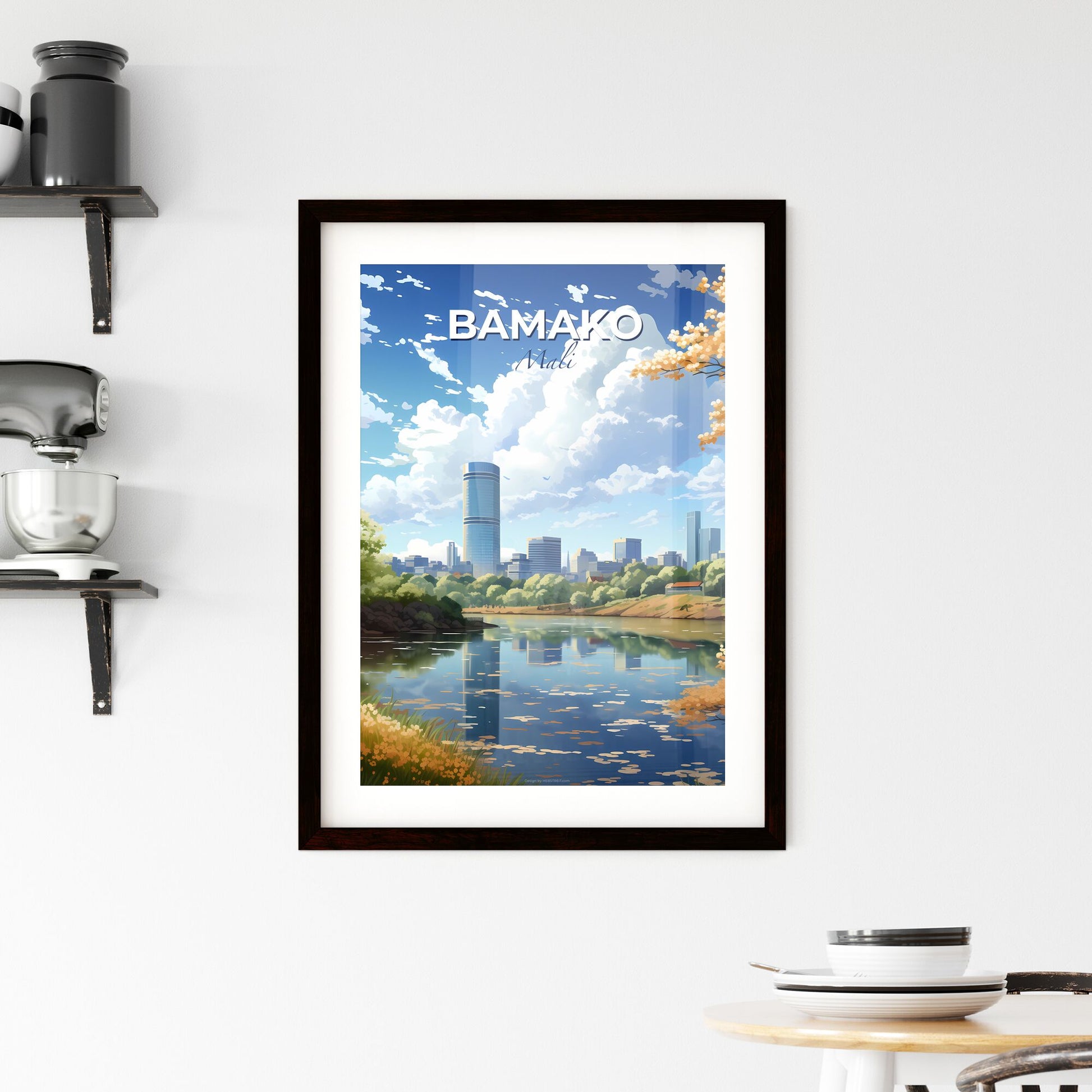 Vibrant Painting of Bamako Mali City Skyline with River and Trees Default Title