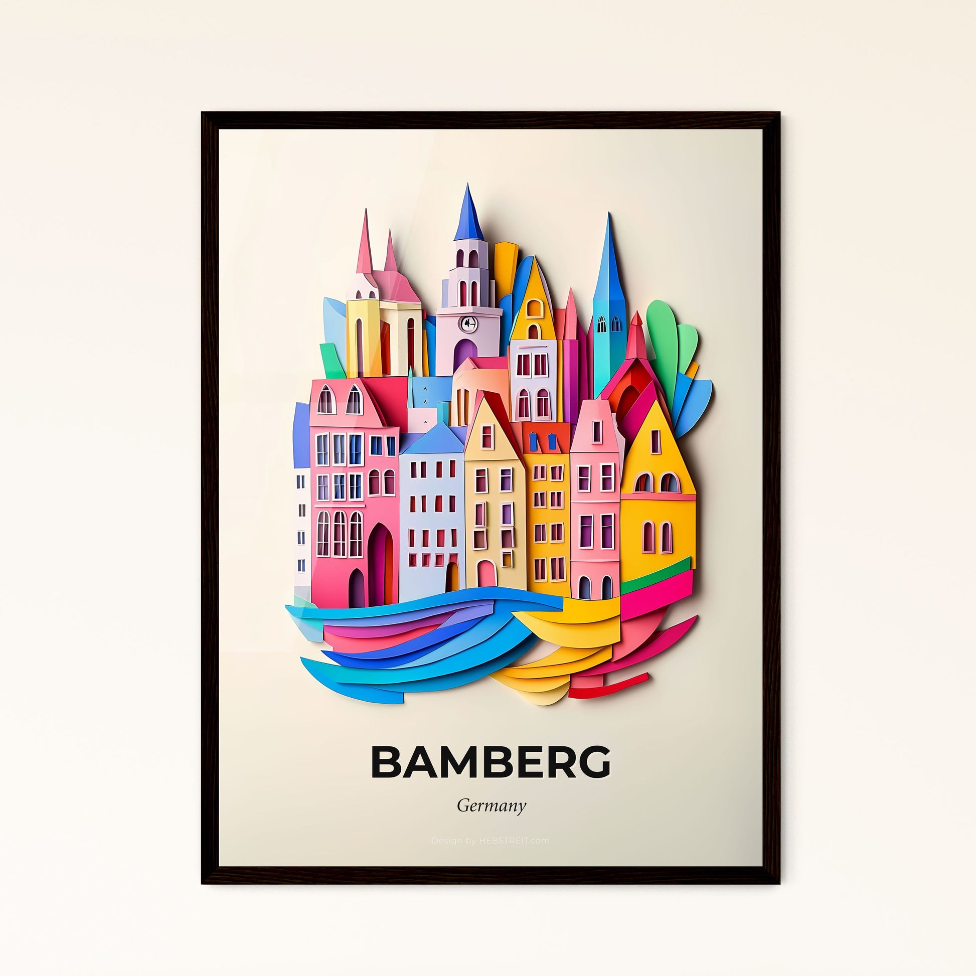 Vivid Bamberg, Germany - a paper cut of a city with a boat