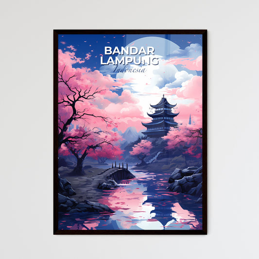 Vibrant Painting: Bandar Lampung Indonesia Skyline Pagoda River Pink Trees Default Title