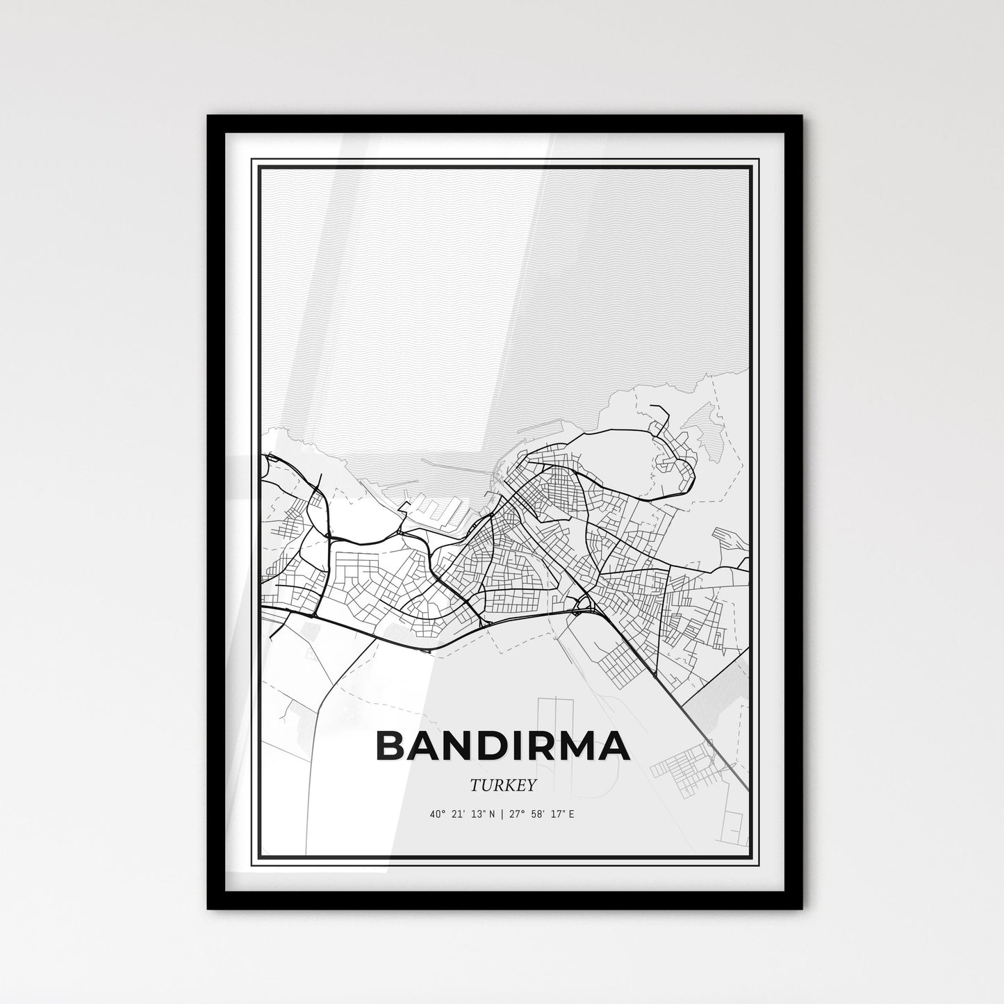 Bandırma Turkey - Scandinavian Style City Map for Modern Home Decor