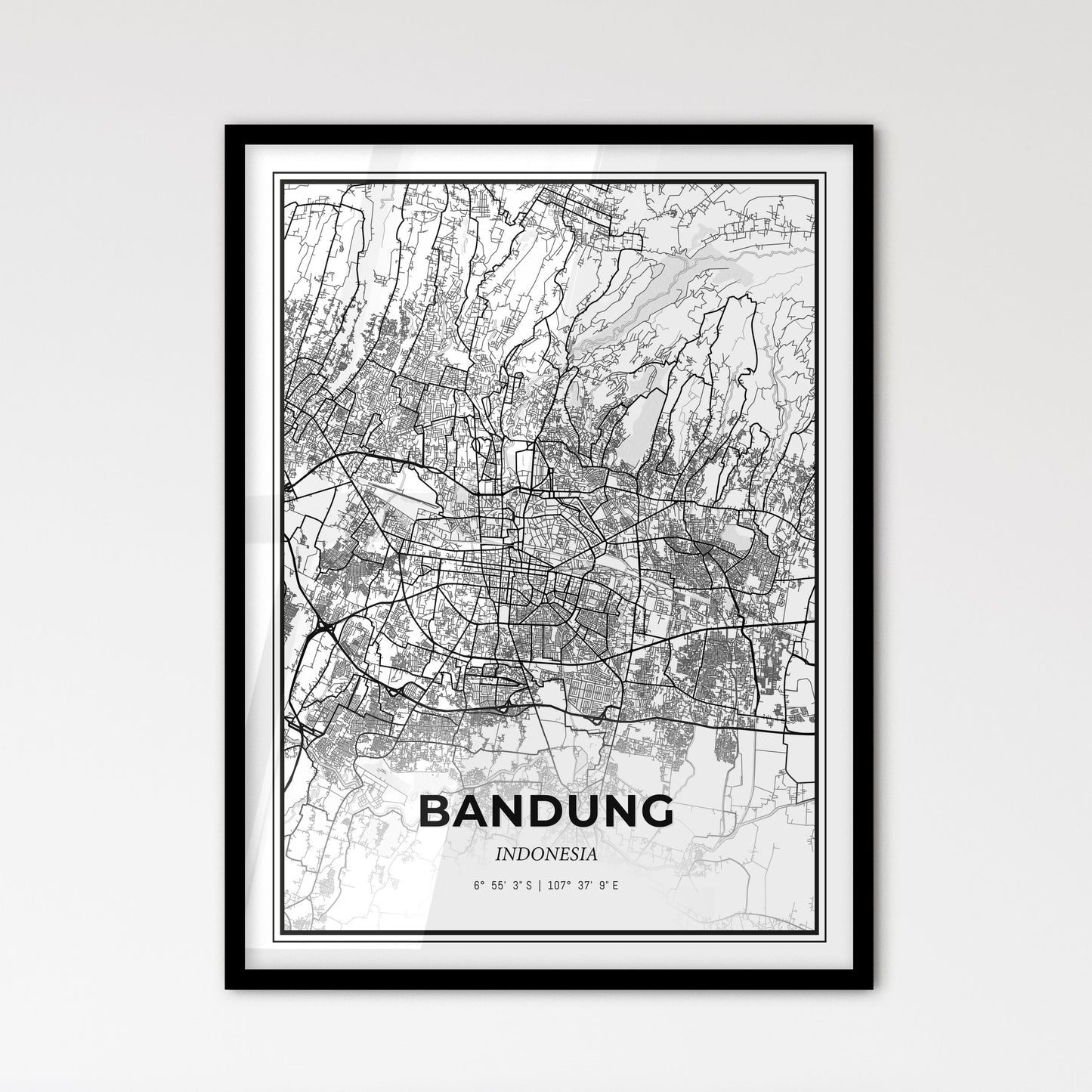 Bandung Indonesia - Scandinavian Style City Map for Modern Home Decor