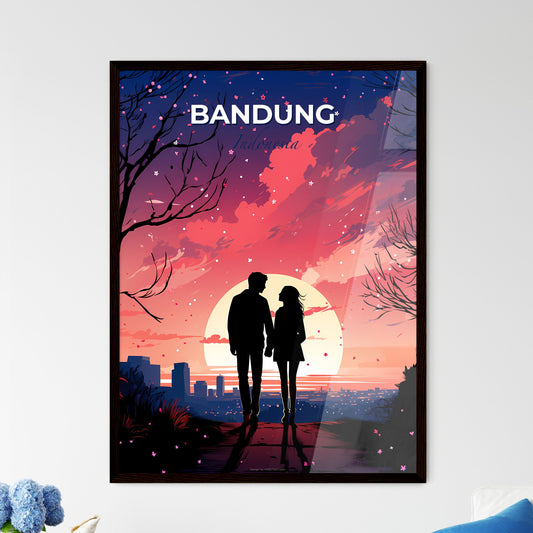 Colorful Bandung Indonesia Cityscape Painting of Couple on Hill Overlooking Skyline Default Title