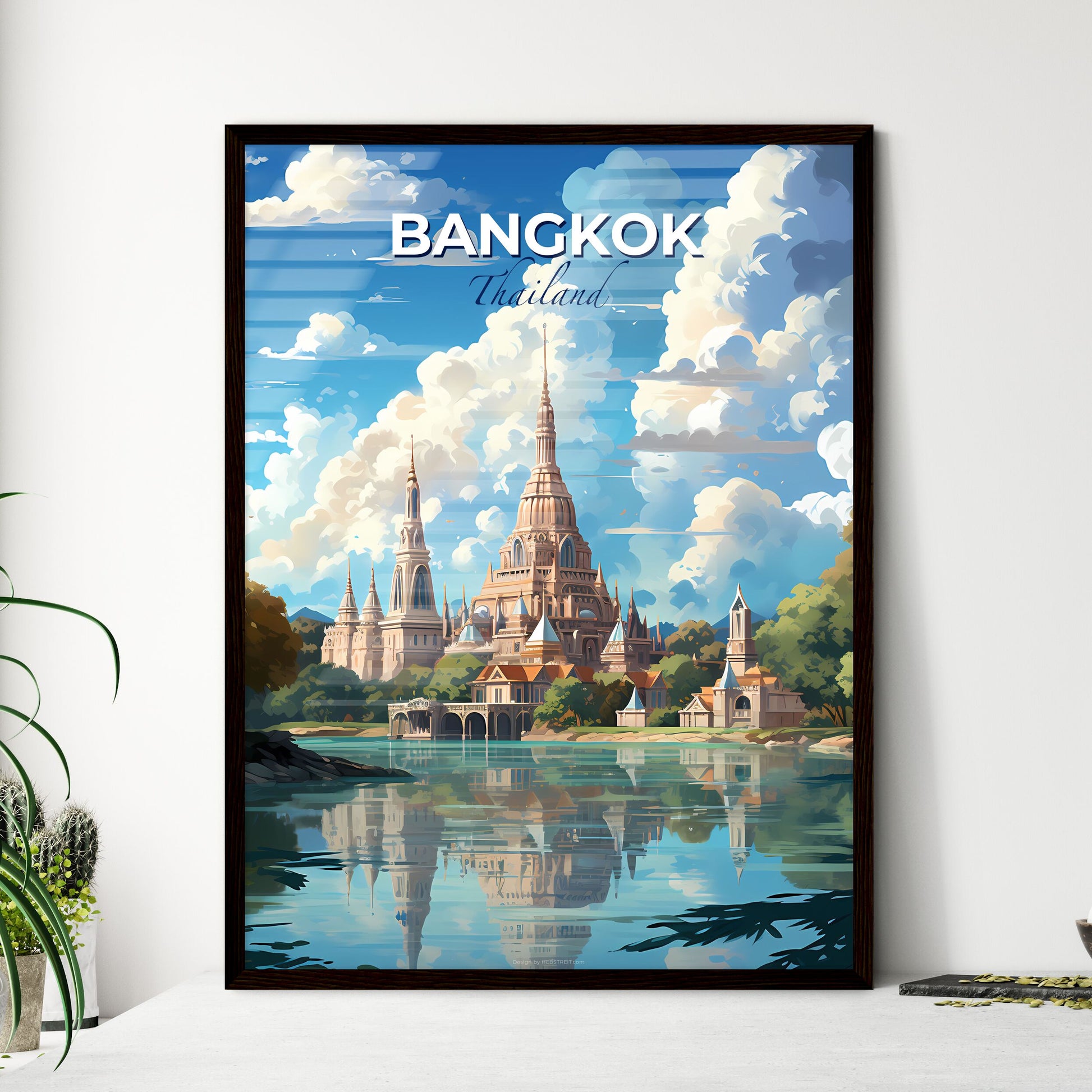 Colorful Bangkok Thailand Cityscape Painting with Castle, Trees, and Lake Default Title