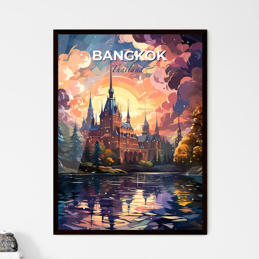 Bangkok Thailand Pastel Painting: Stunning Castle, Trees, Lake View Default Title