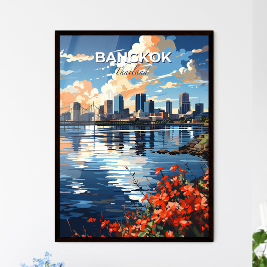 Vibrant Bangkok Cityscape Painting with Bridge Flowers Water Default Title