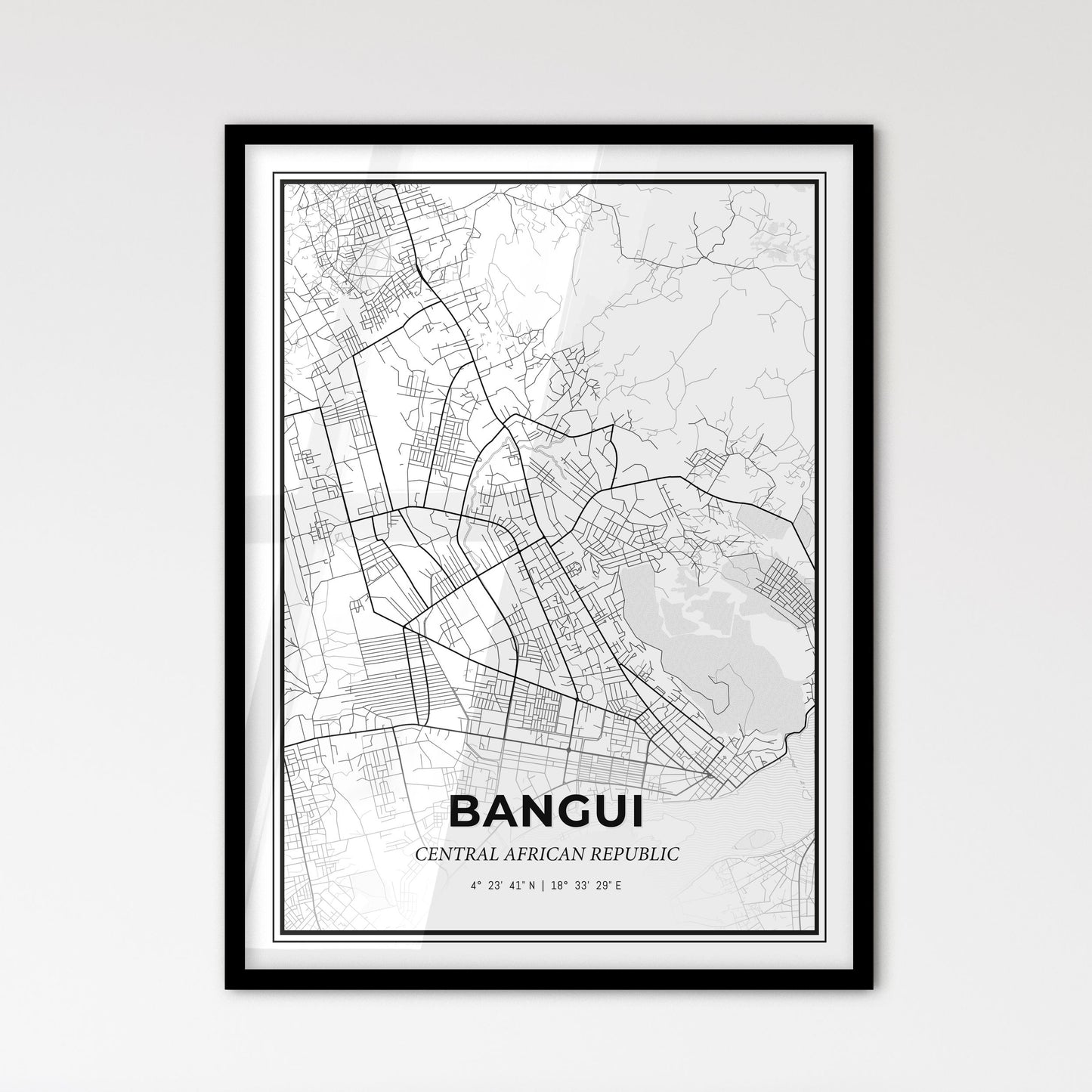 Bangui Central African Republic - Scandinavian Style City Map for Modern Home Decor