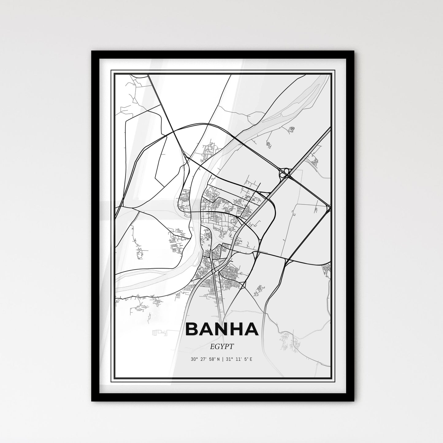 Banha Egypt - Scandinavian Style City Map for Modern Home Decor