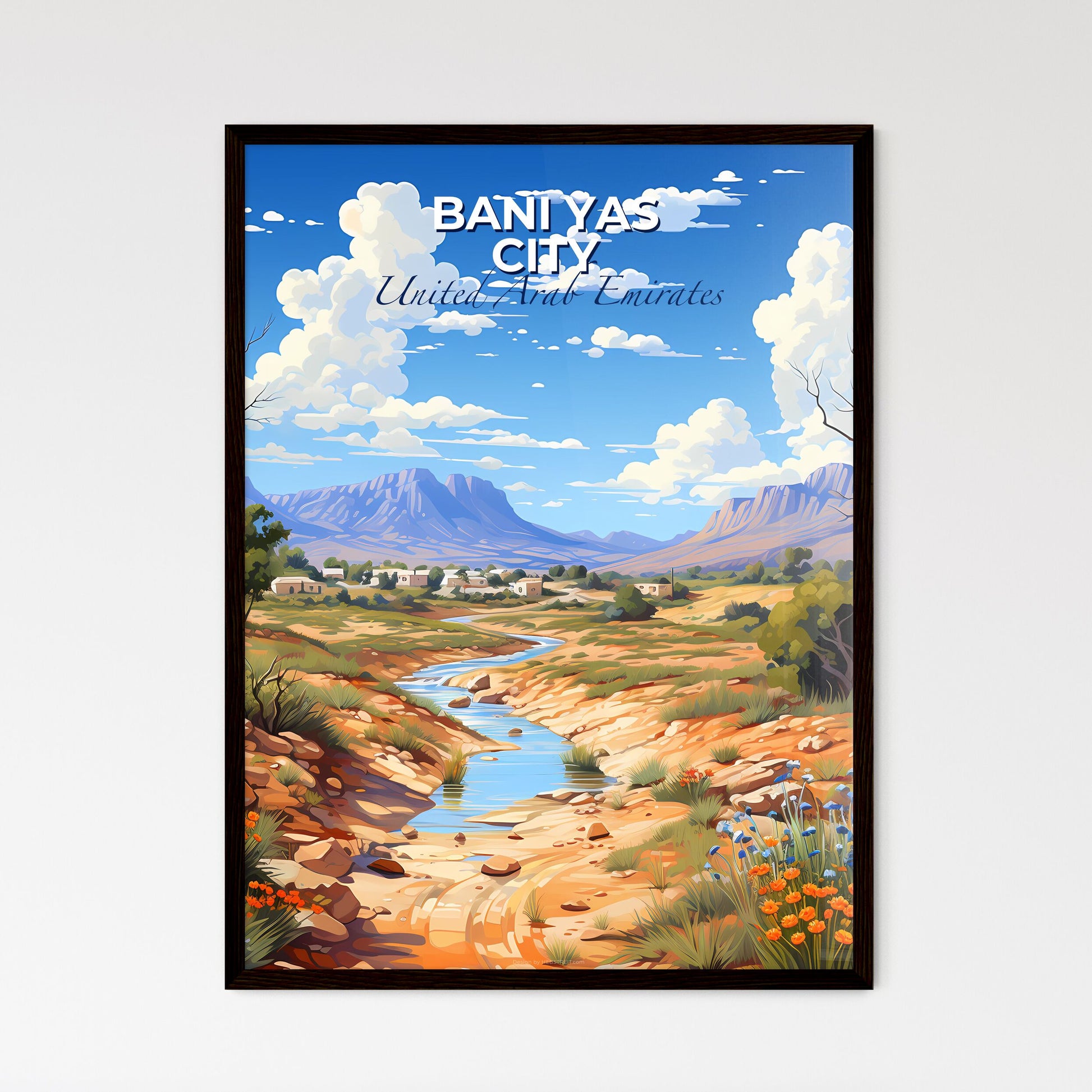 Vibrant Artistic Impression of Bani Yas City Skyline, United Arab Emirates River Valley Default Title