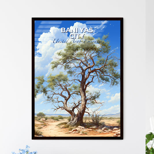 Vibrant Painting: Bani Yas City United Arab Emirates Skyline with Tree in Desert Default Title