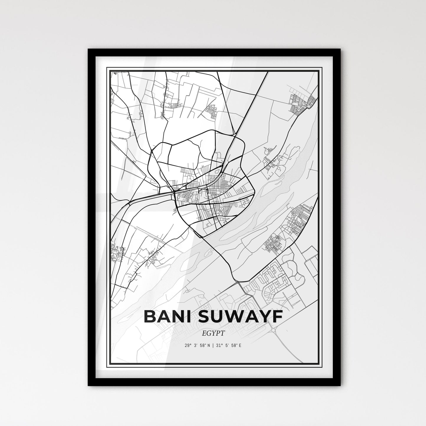 Bani Suwayf Egypt - Scandinavian Style City Map for Modern Home Decor