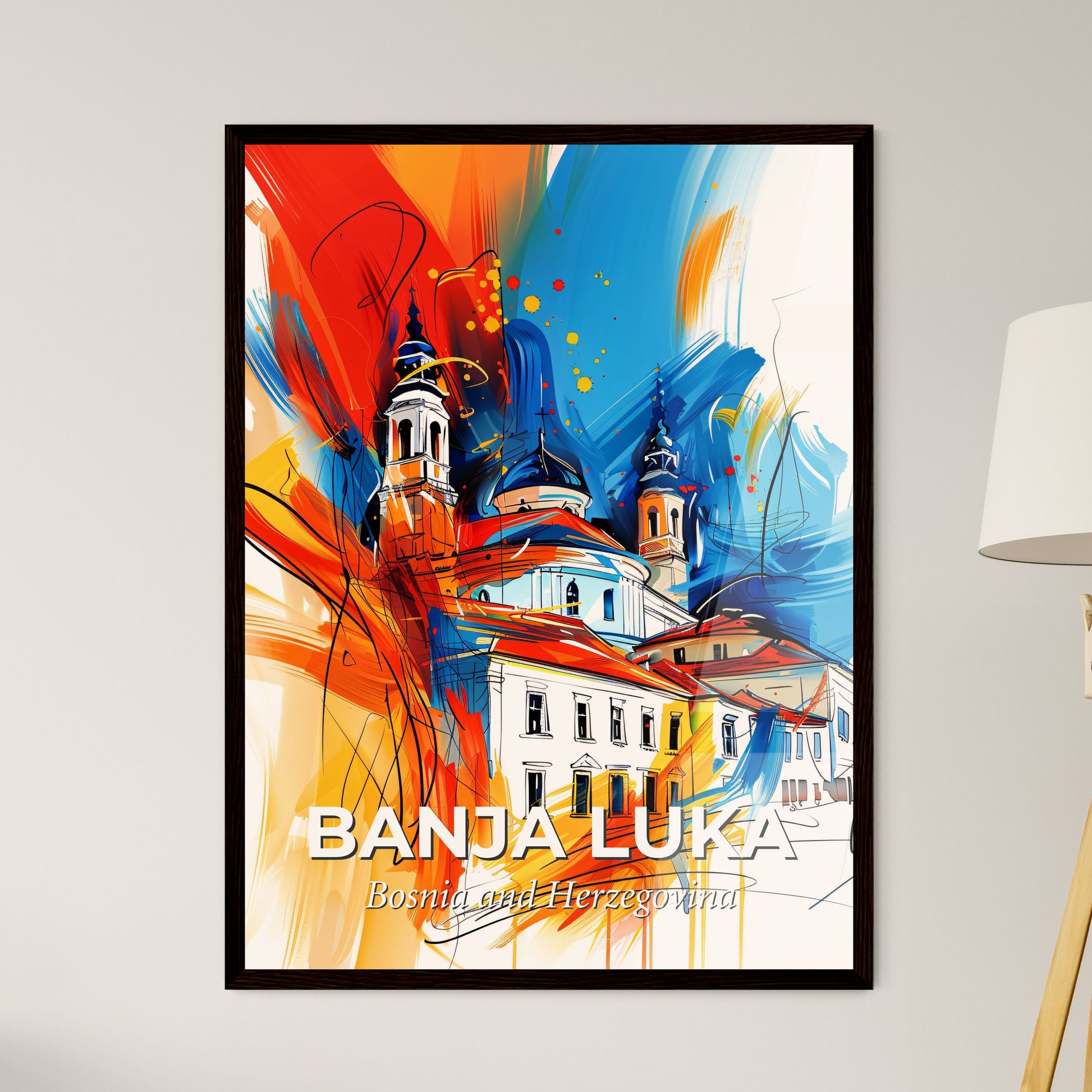 Vibrant Banja Luka, Bosnia And Herzegovina - A Colorful Painting Of A Building