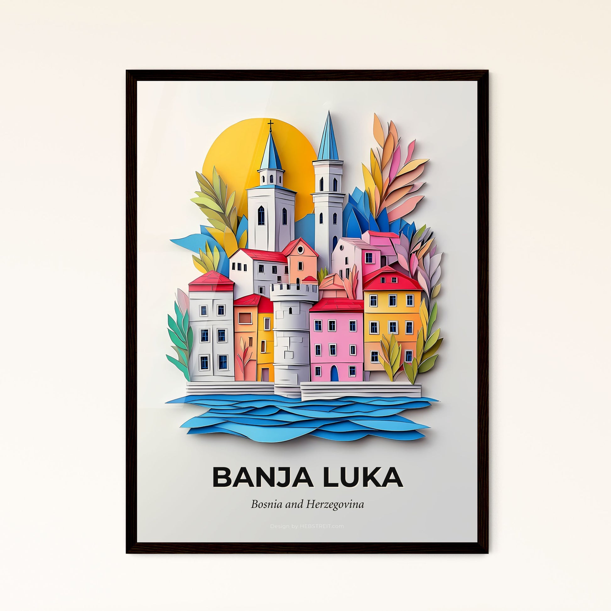 Vivid Banja Luka, Bosnia and Herzegovina - a paper cut of a city with a church