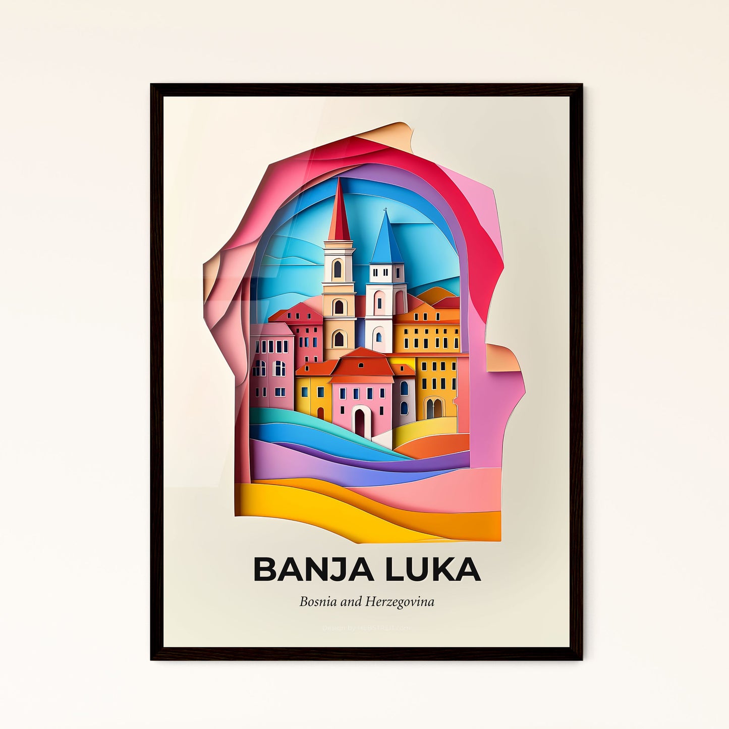 Vivid Banja Luka, Bosnia and Herzegovina - a paper cut of a city with a clock tower