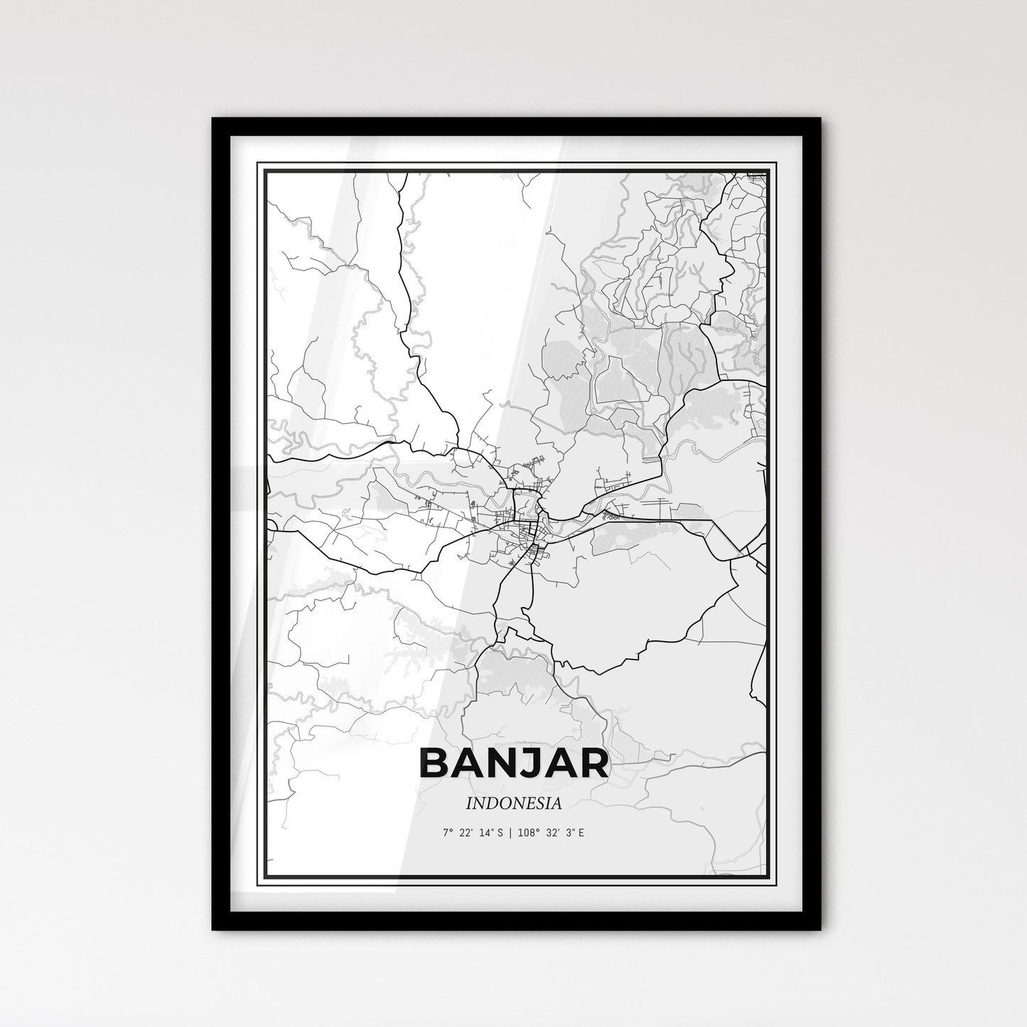 Banjar Indonesia - Scandinavian Style City Map for Modern Home Decor