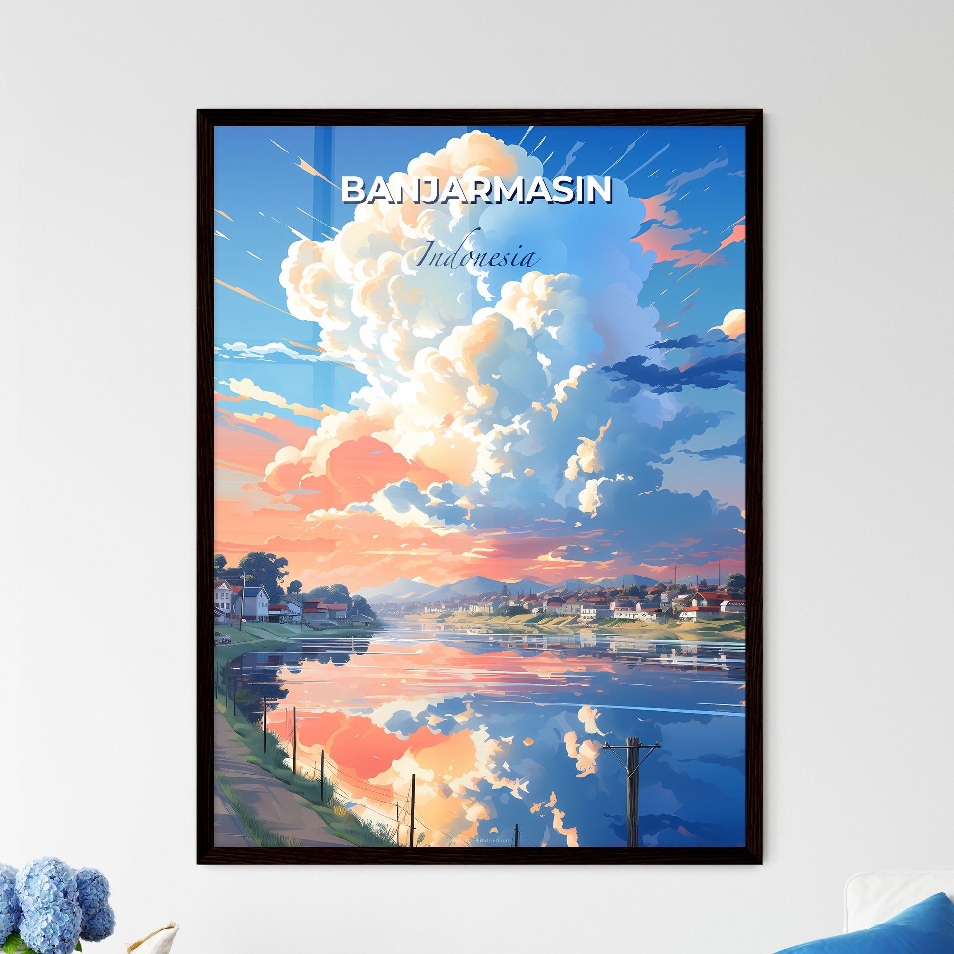 Banjarmasin Skyline Painting, Indonesia, Southeast Asia, Cityscape, Art, Canvas Default Title