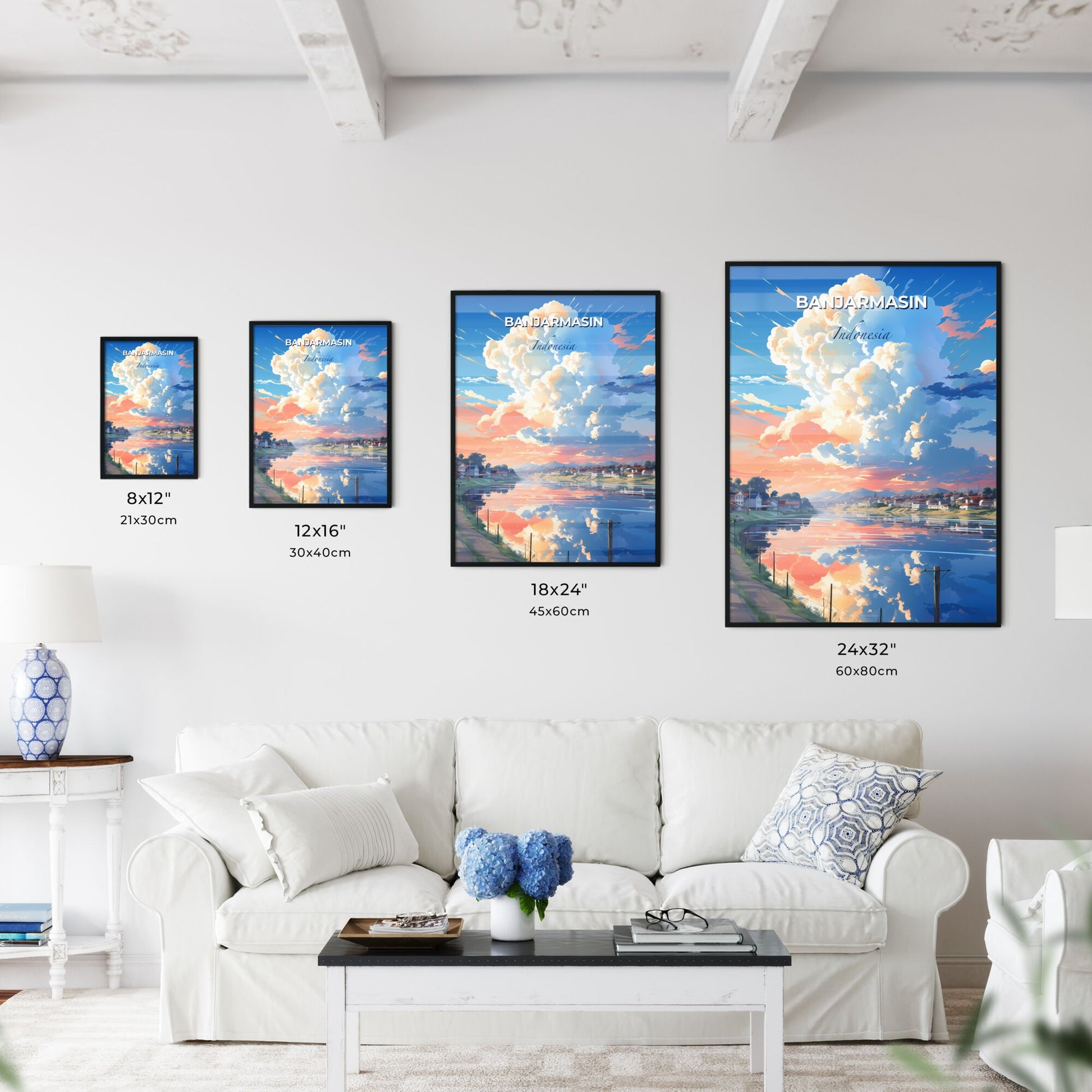 Banjarmasin Skyline Painting, Indonesia, Southeast Asia, Cityscape, Art, Canvas Default Title