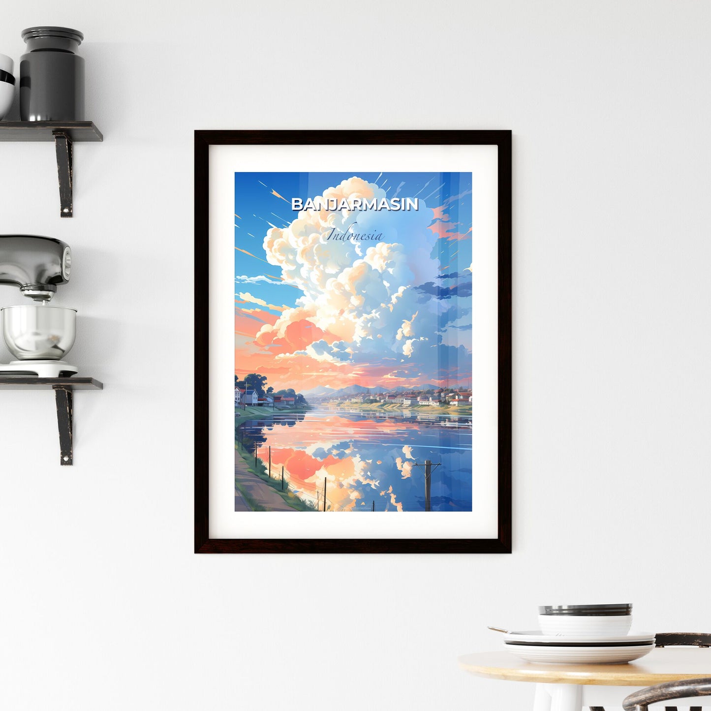 Banjarmasin Skyline Painting, Indonesia, Southeast Asia, Cityscape, Art, Canvas Default Title