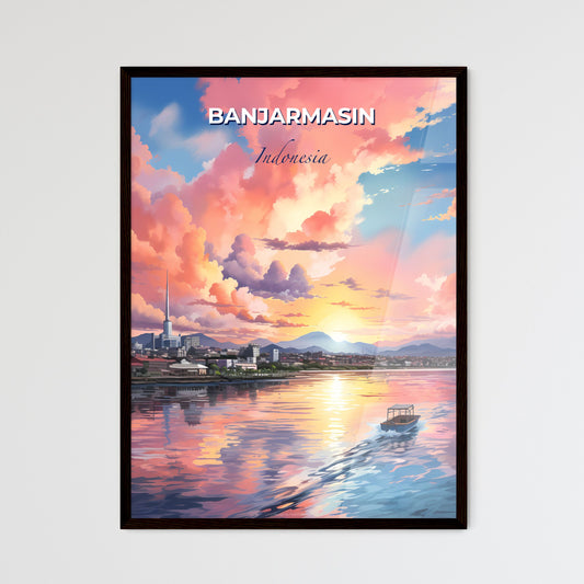 Banjarmasin, Indonesia Skyline Art Painting, Vibrant Cityscape with River Boat Artwork Default Title