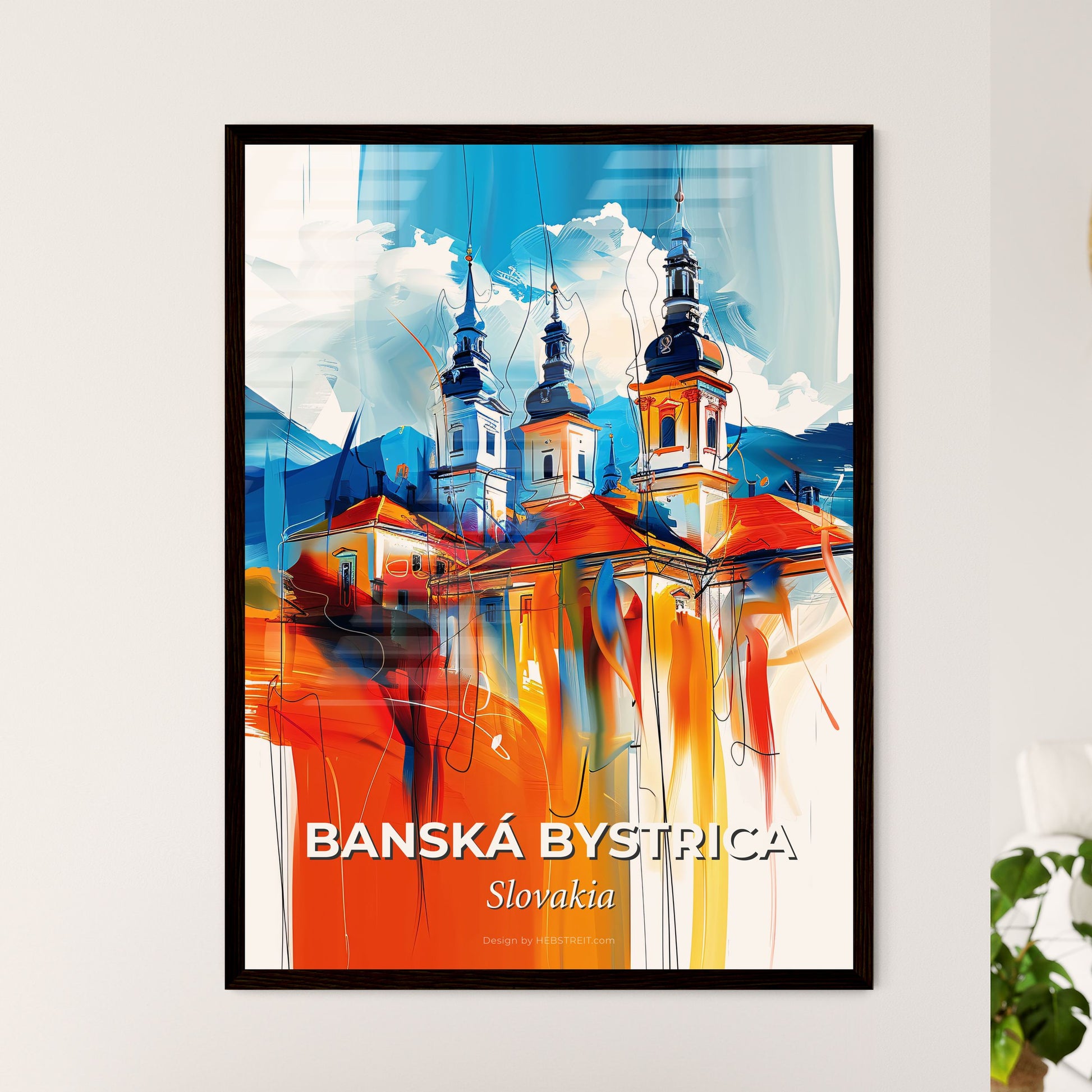 Vibrant Banská Bystrica, Slovakia - A Painting Of A Building With Towers