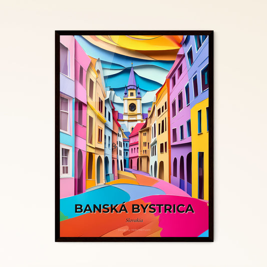 Vivid Banská Bystrica, Slovakia - a colorful city street with a clock tower