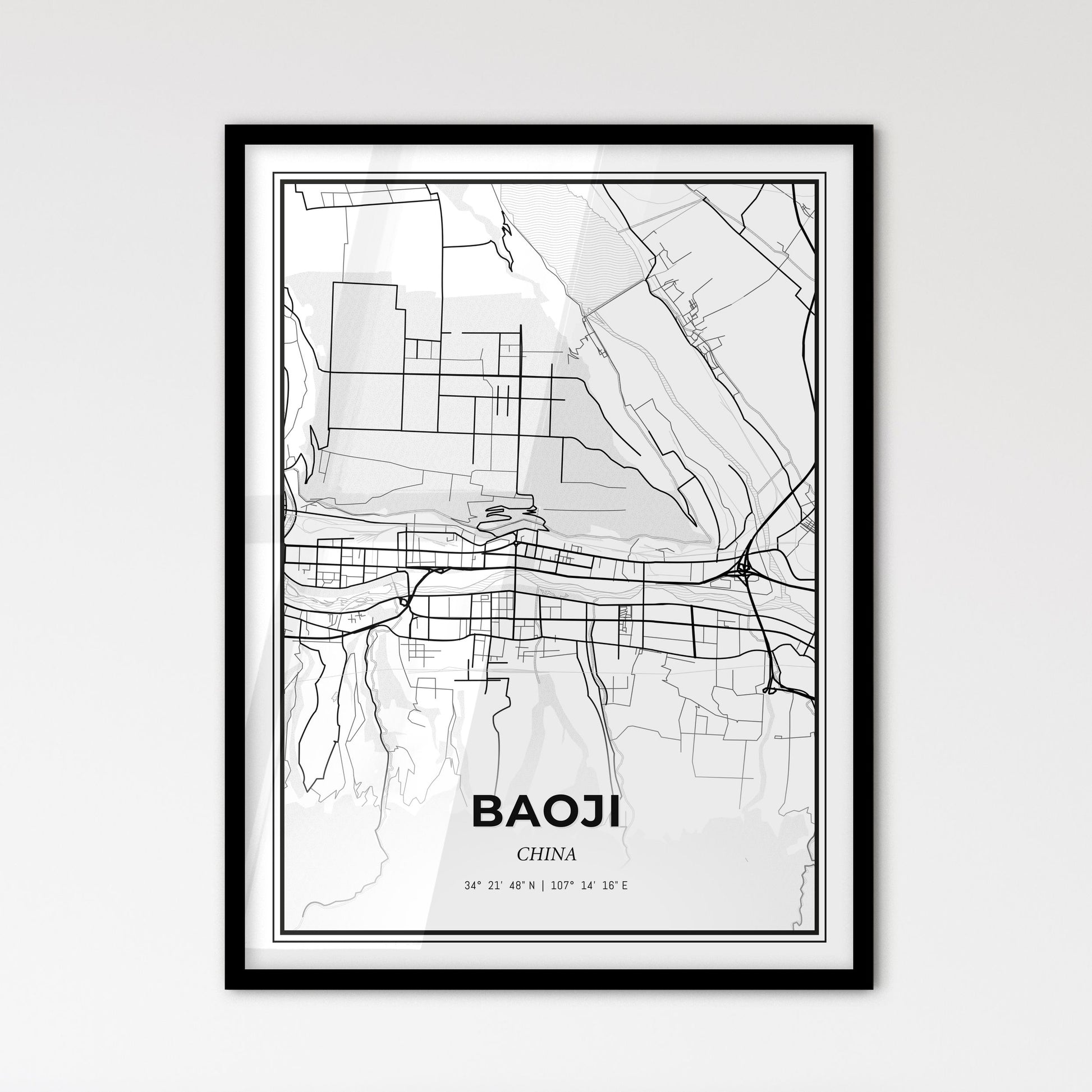 Baoji China - Scandinavian Style City Map for Modern Home Decor