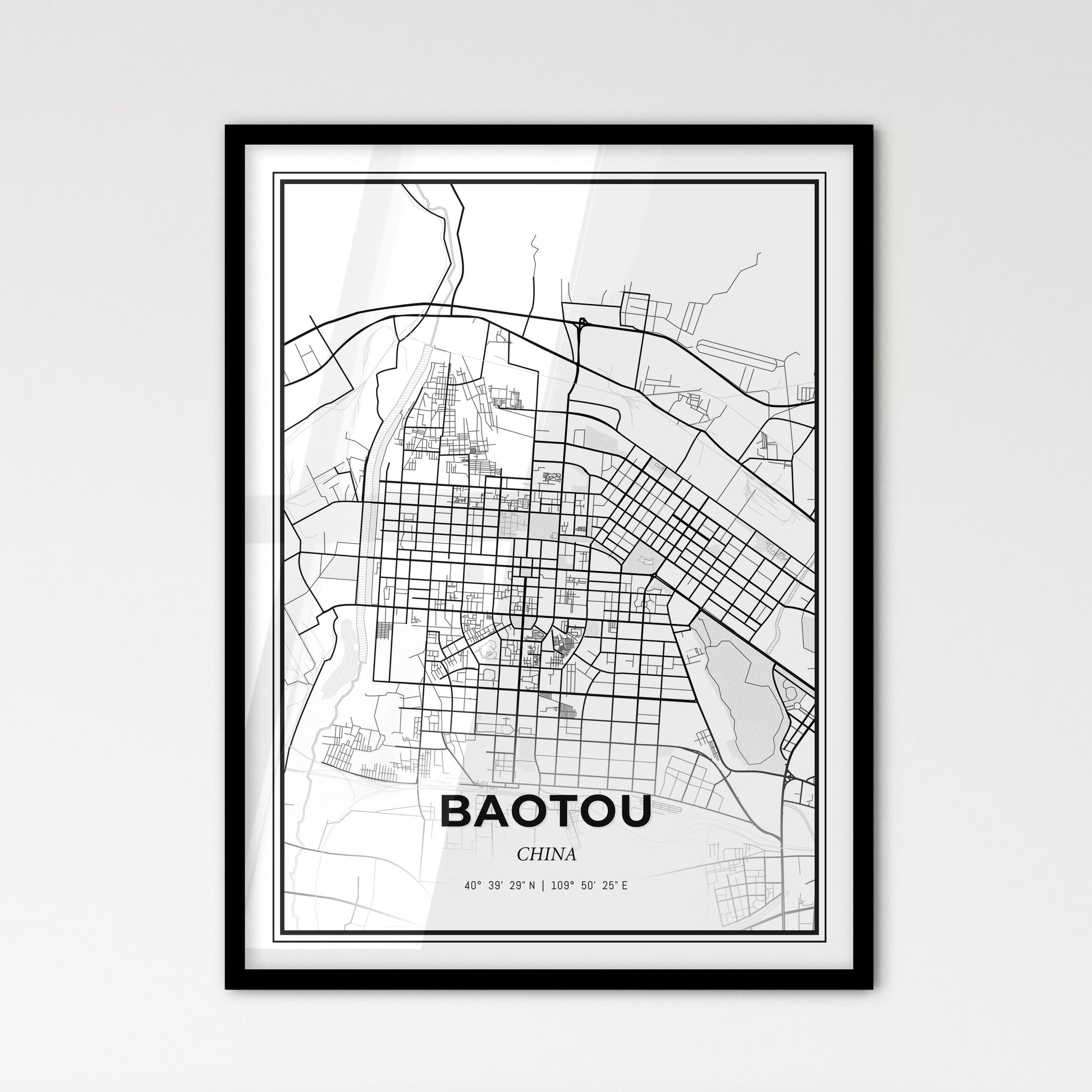 Baotou China - Scandinavian Style City Map for Modern Home Decor