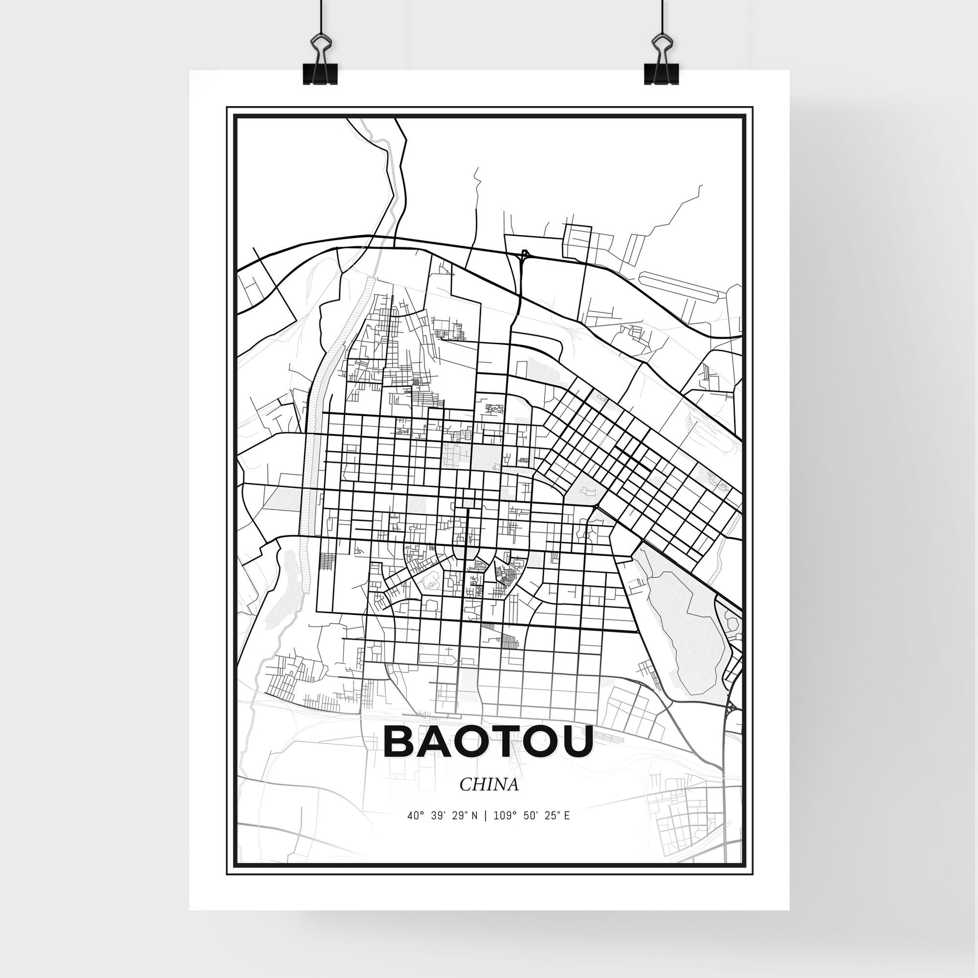 Baotou China - Premium City Map Poster