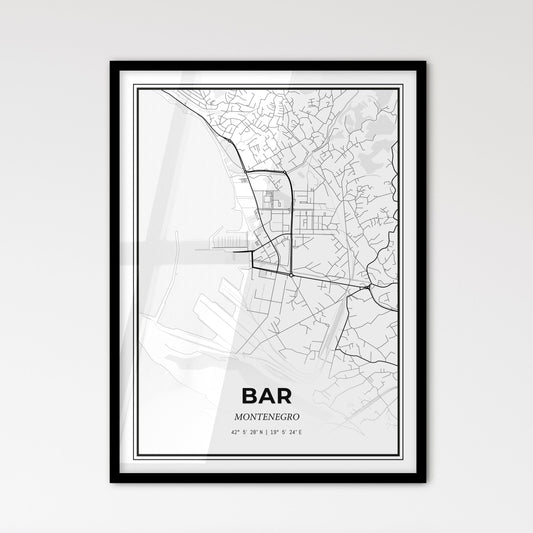 Bar Montenegro - Scandinavian Style City Map for Modern Home Decor