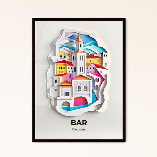 Vivid Bar, Montenegro - a paper cut of a city with a clock tower