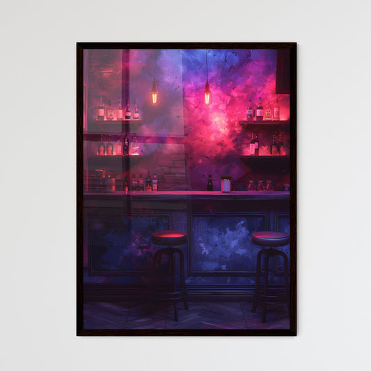 Vibrant painting of a bar counter with stool - Framed Art Print