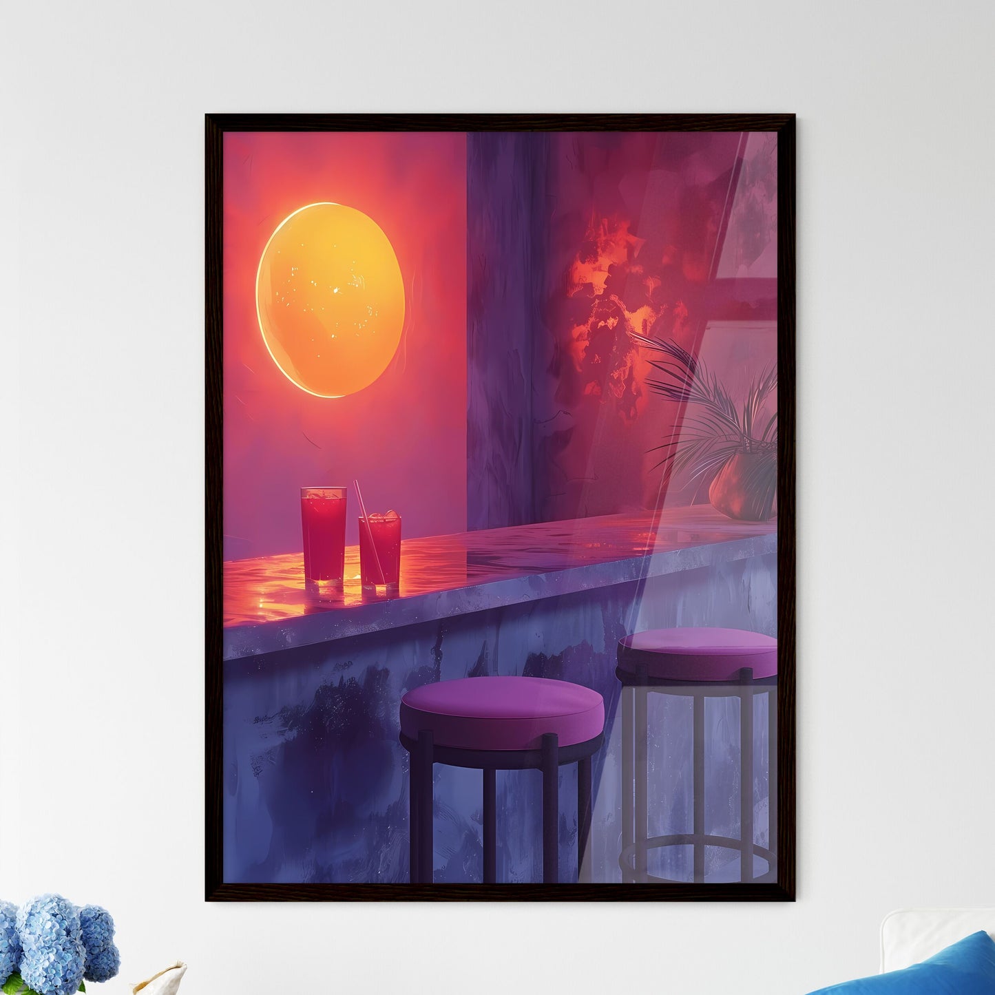 Abstract Art Depiction of a Bar Setting with - Framed Art Print